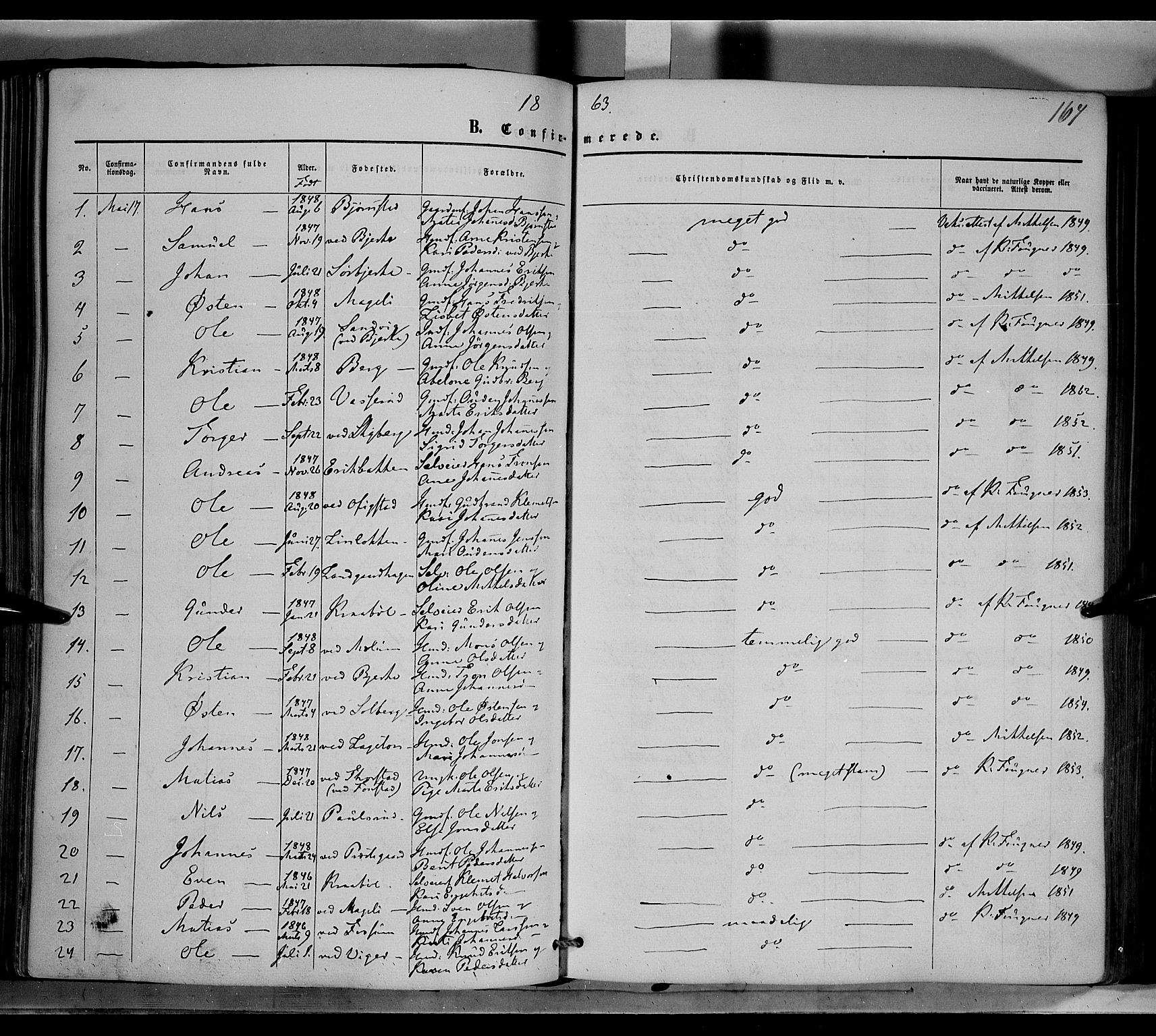 Øyer prestekontor, AV/SAH-PREST-084/H/Ha/Haa/L0006: Ministerialbok nr. 6, 1858-1874, s. 167