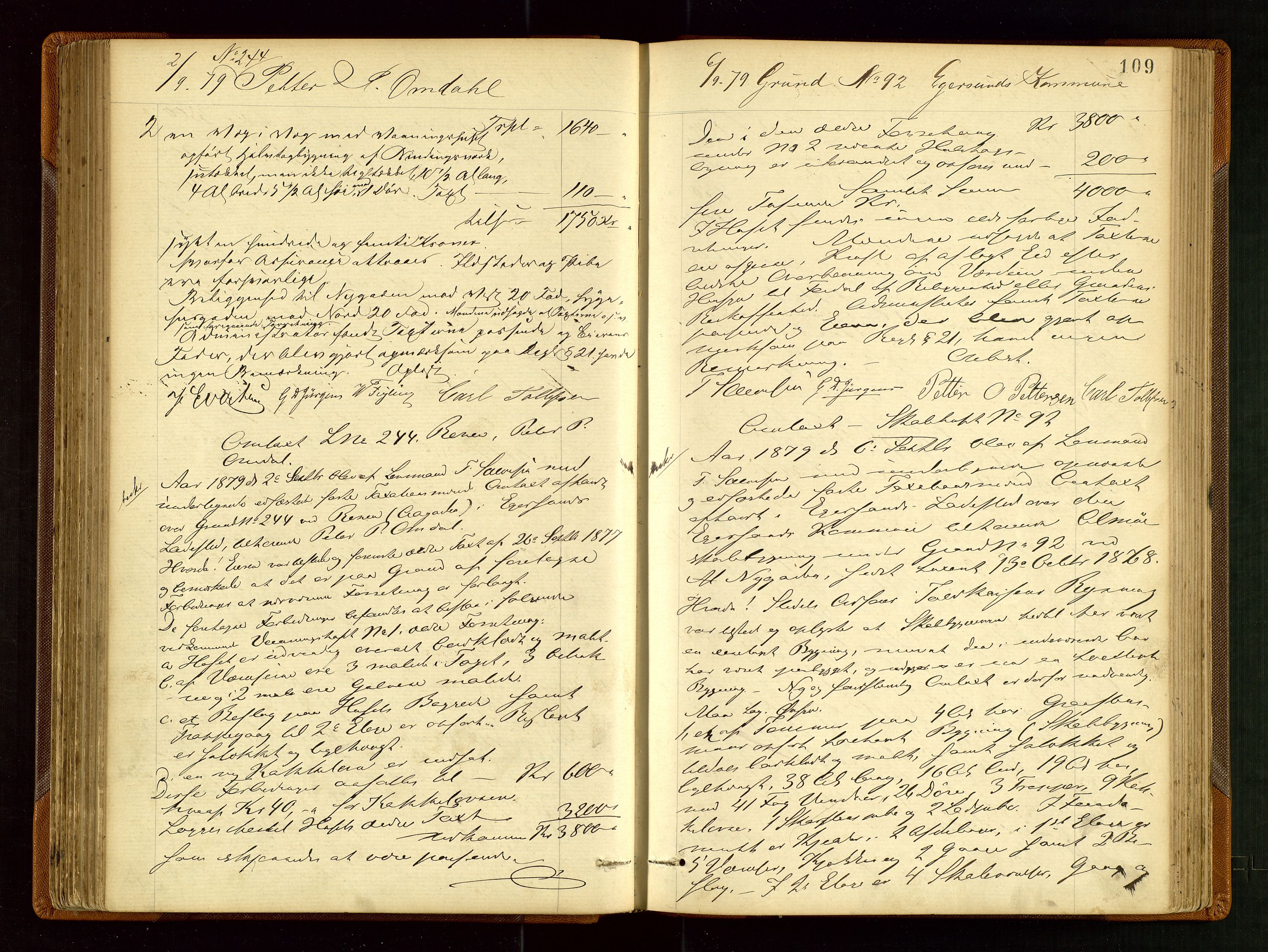 Eigersund lensmannskontor, AV/SAST-A-100171/God/L0003: "Brandtaxationsprotokol", 1874-1886, s. 108b-109a