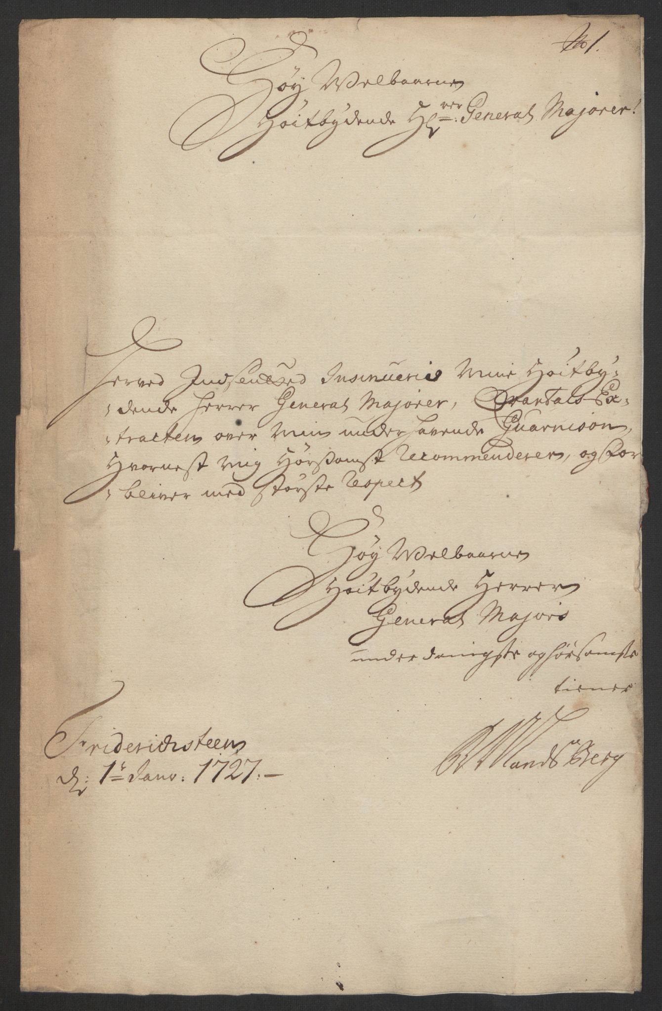 Kommanderende general (KG I) med Det norske krigsdirektorium, RA/EA-5419/D/L0153: Fredriksten festning: Brev, inventarfortegnelser og regnskapsekstrakter, 1724-1729, s. 411