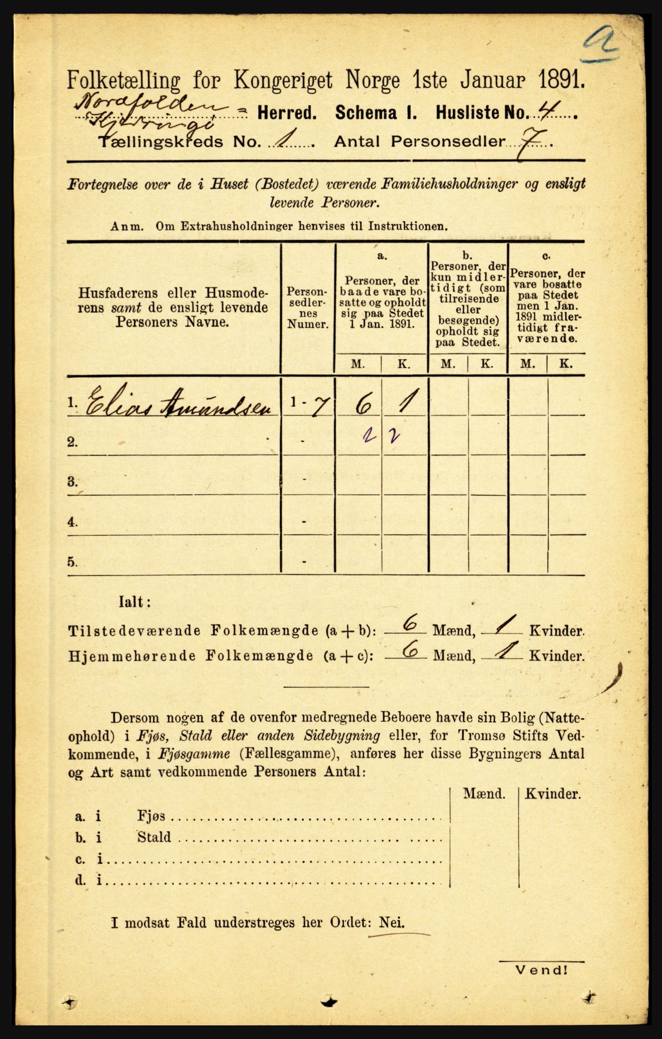 RA, Folketelling 1891 for 1846 Nordfold-Kjerringøy herred, 1891, s. 31