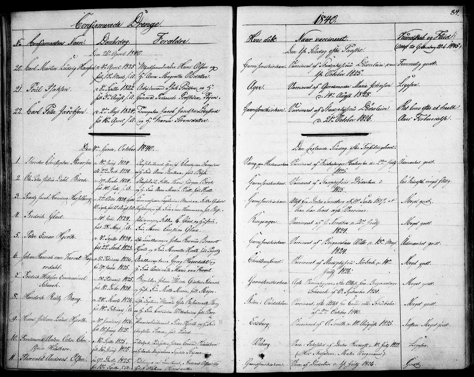 Garnisonsmenigheten Kirkebøker, AV/SAO-A-10846/F/Fa/L0007: Ministerialbok nr. 7, 1828-1881, s. 84