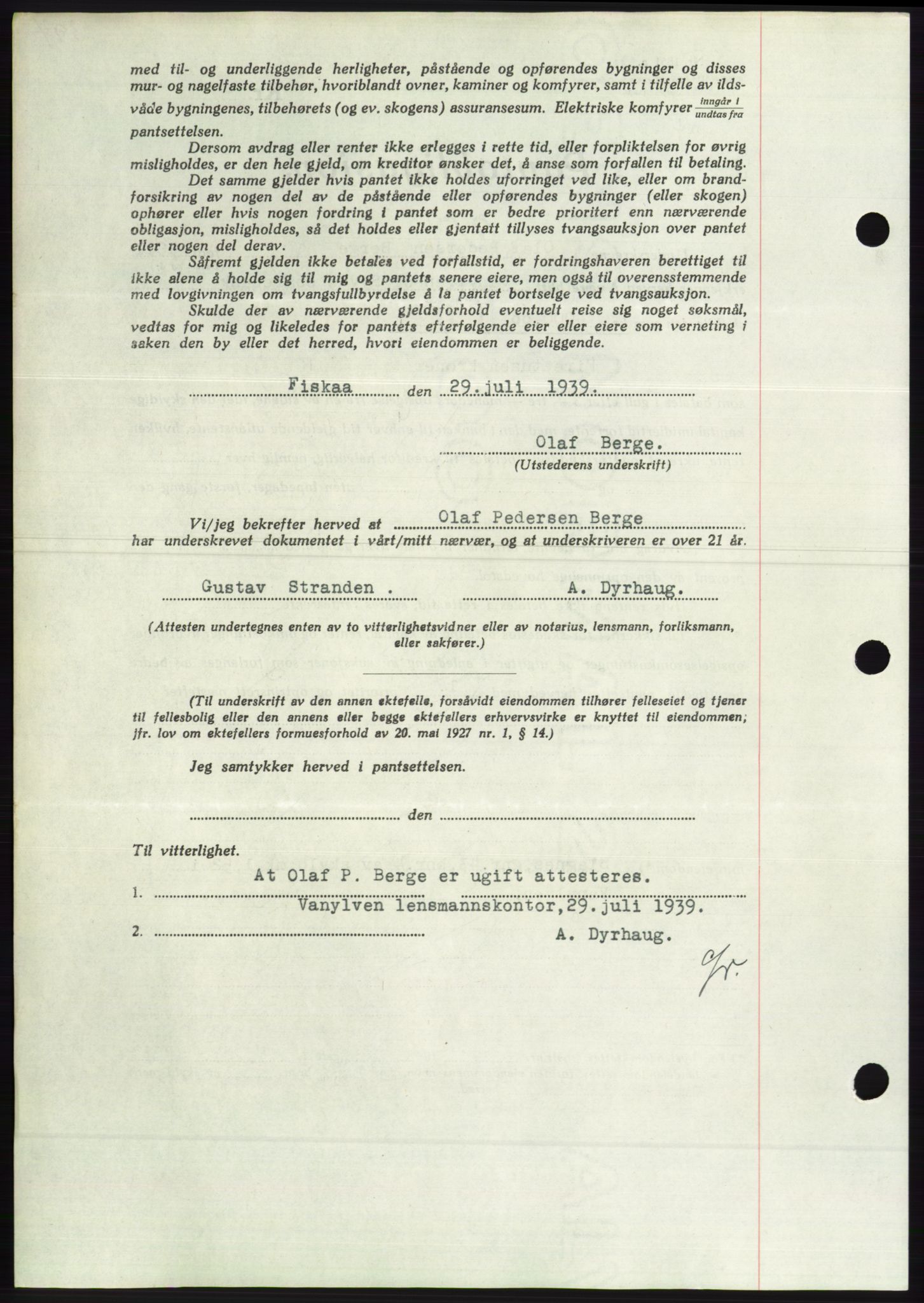 Søre Sunnmøre sorenskriveri, AV/SAT-A-4122/1/2/2C/L0068: Pantebok nr. 62, 1939-1939, Dagboknr: 1197/1939