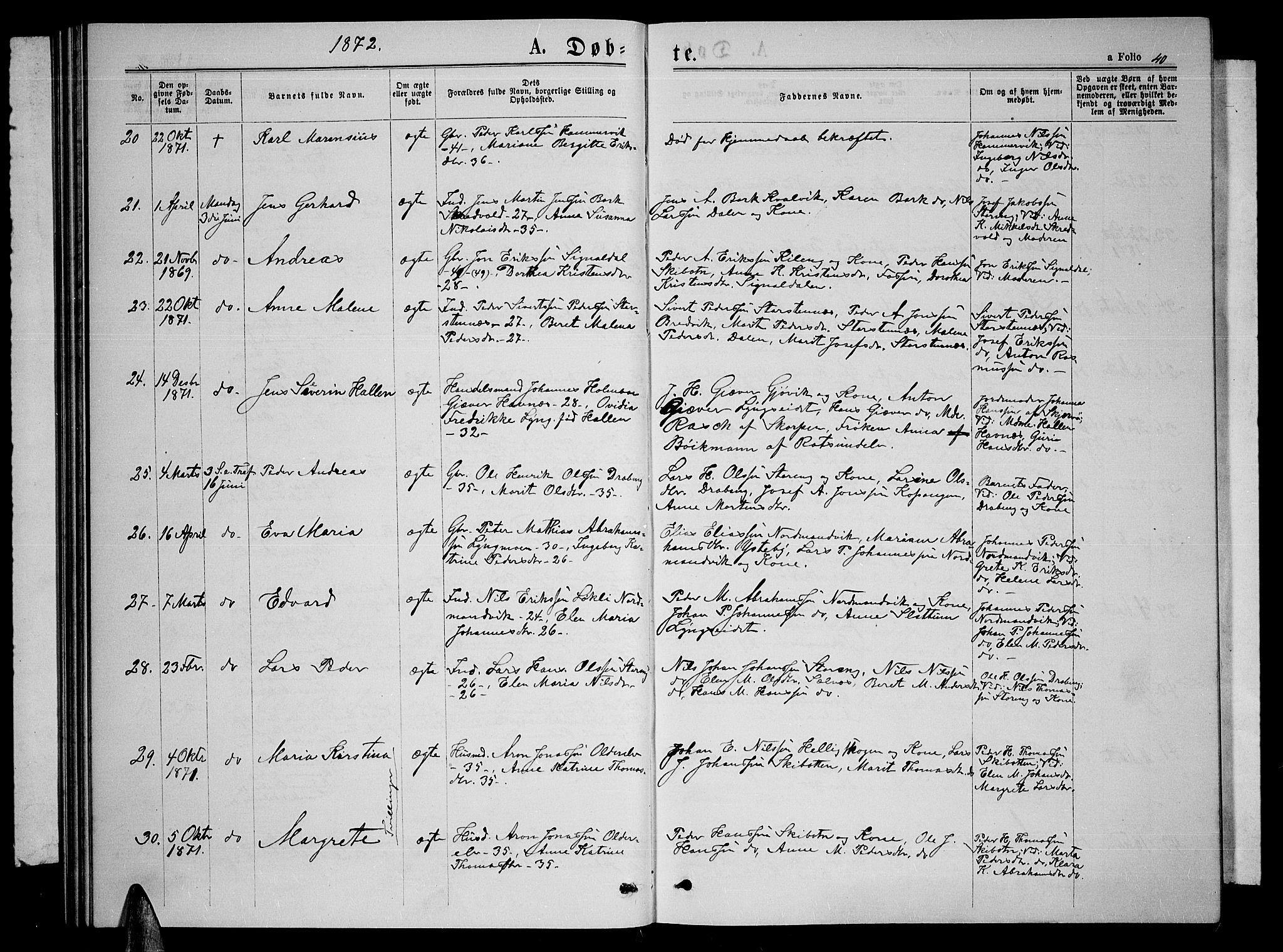 Lyngen sokneprestembete, AV/SATØ-S-1289/H/He/Heb/L0004klokker: Klokkerbok nr. 4, 1868-1878, s. 40