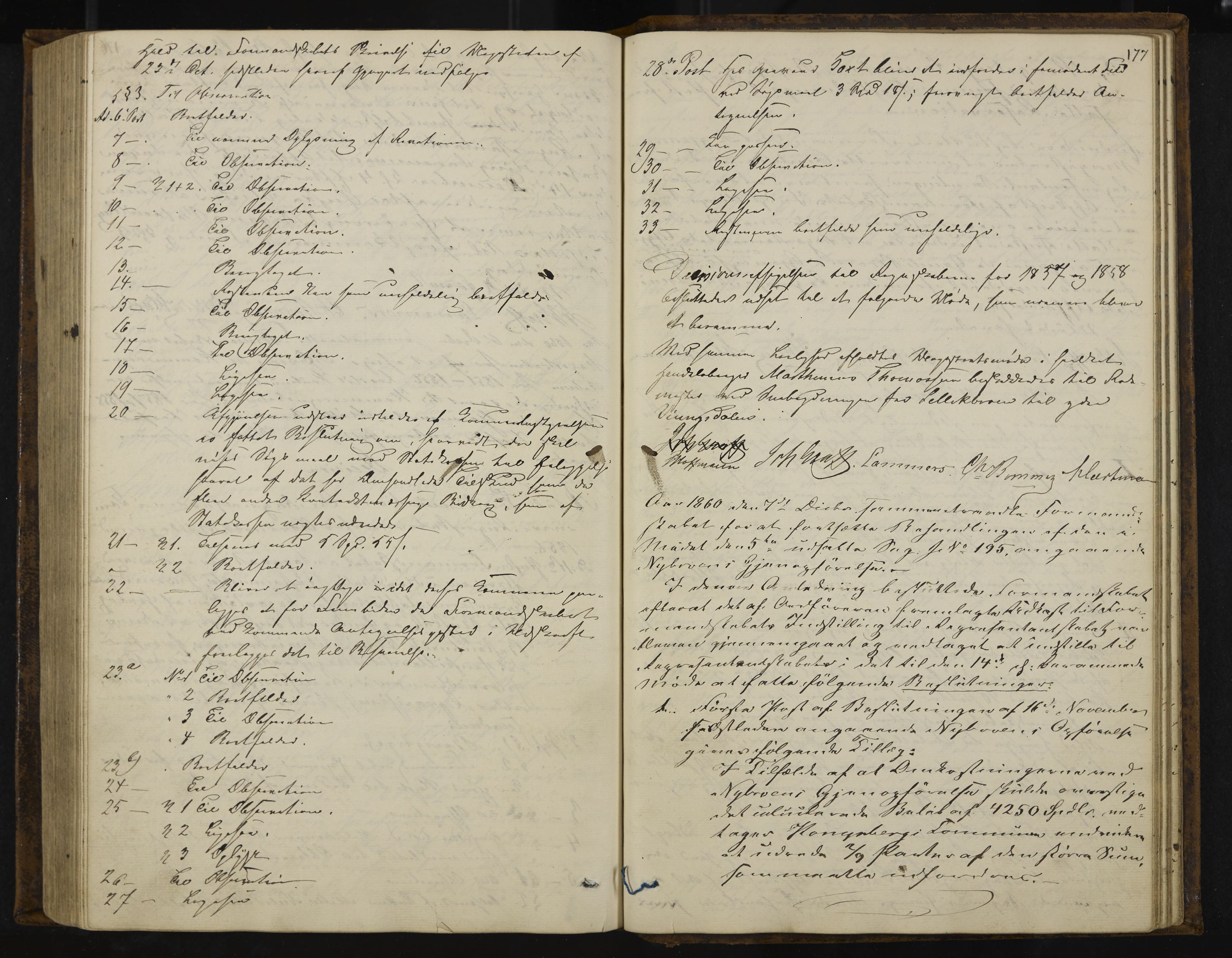 Kongsberg formannskap og sentraladministrasjon, IKAK/0604021-1/A/L0003: Møtebok med register, 1856-1861, s. 177