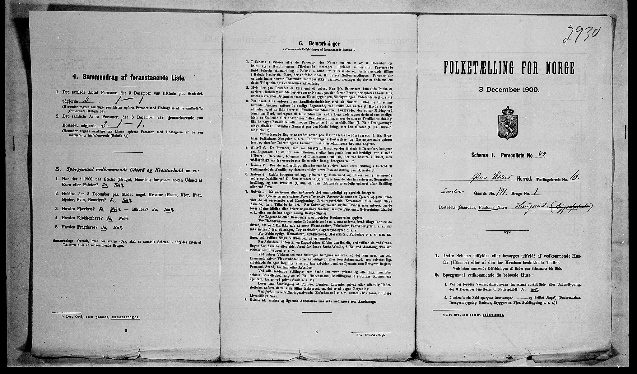 RA, Folketelling 1900 for 0624 Øvre Eiker herred, 1900, s. 2425