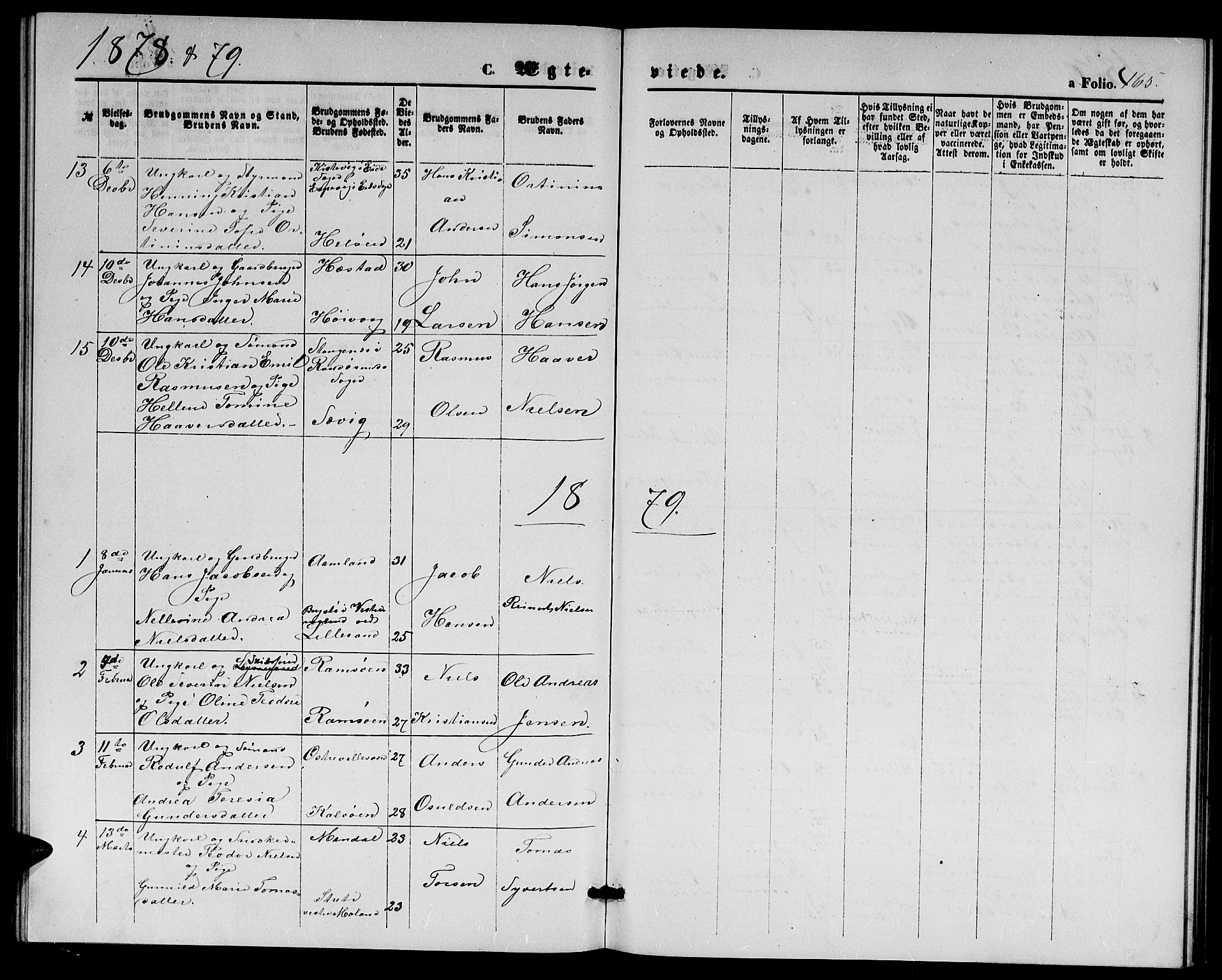 Høvåg sokneprestkontor, AV/SAK-1111-0025/F/Fb/L0003: Klokkerbok nr. B 3, 1870-1882, s. 165