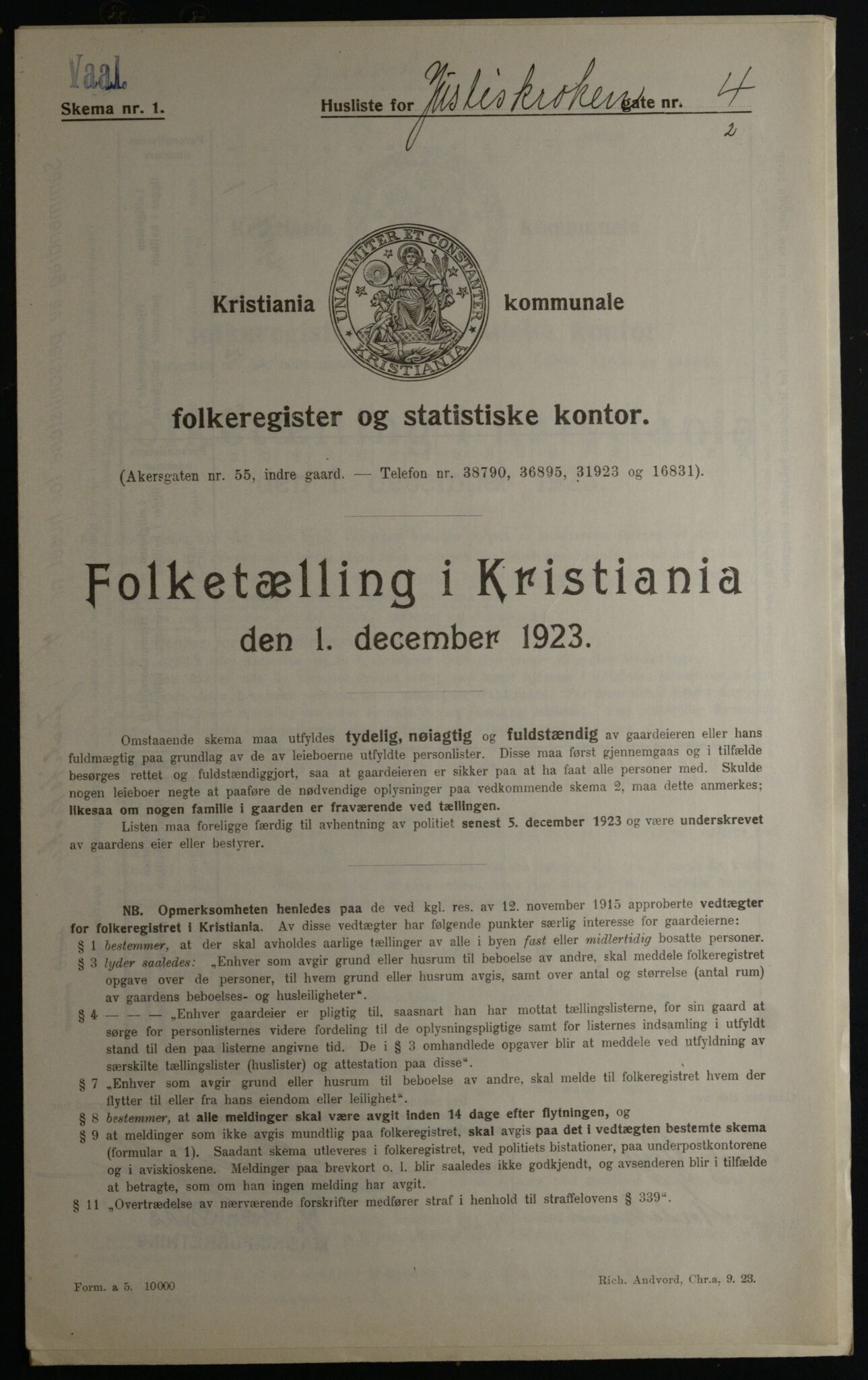 OBA, Kommunal folketelling 1.12.1923 for Kristiania, 1923, s. 53545