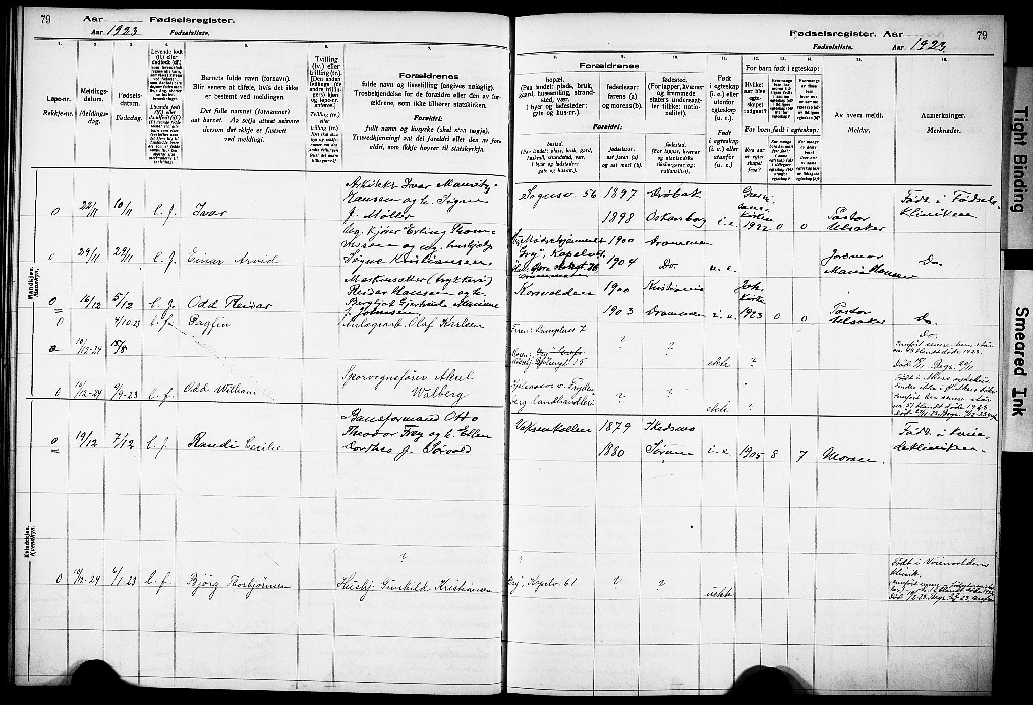 Vestre Aker prestekontor Kirkebøker, AV/SAO-A-10025/J/Ja/L0002: Fødselsregister nr. 2, 1922-1926, s. 79