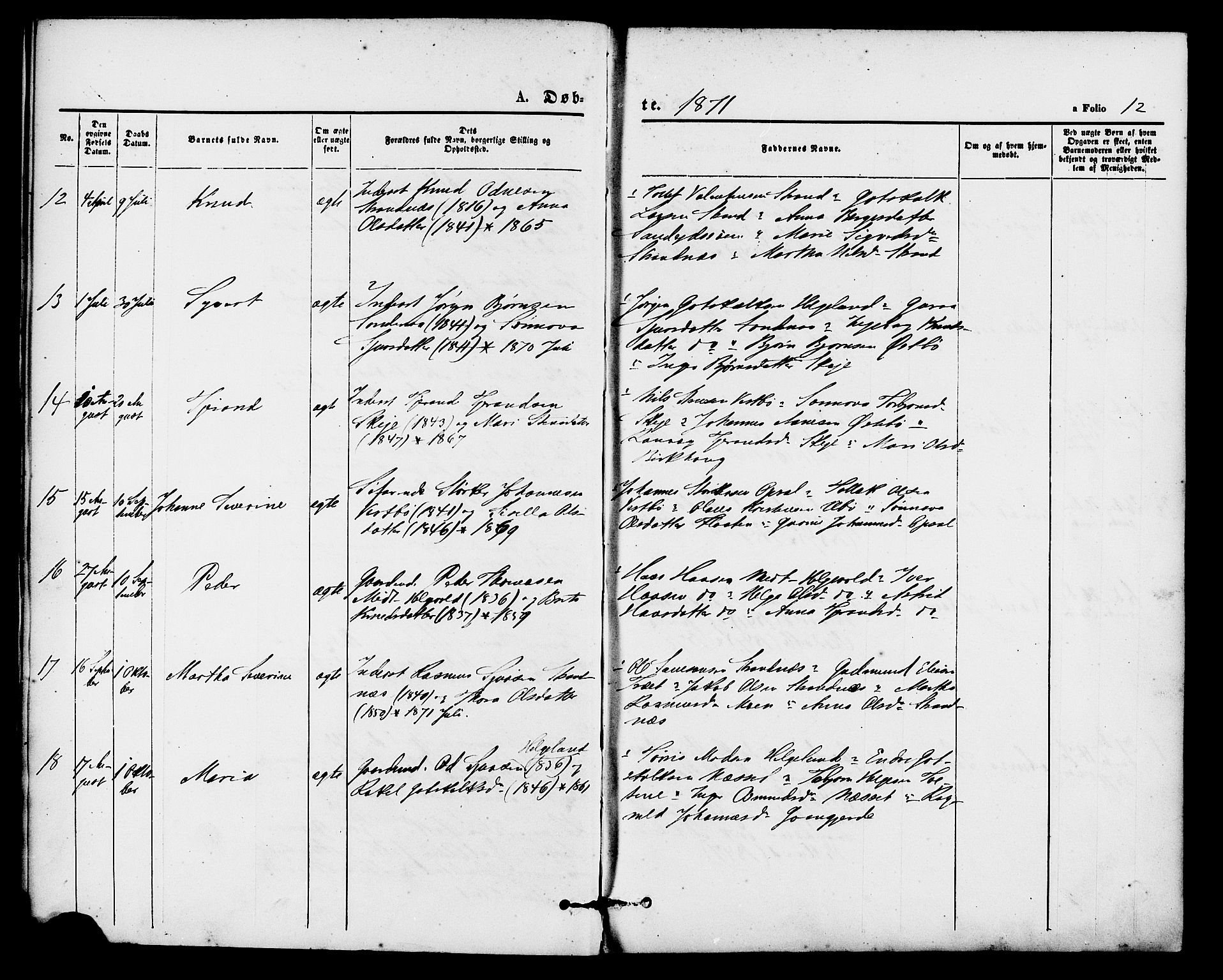 Vikedal sokneprestkontor, AV/SAST-A-101840/01/IV: Ministerialbok nr. A 8, 1868-1885, s. 12