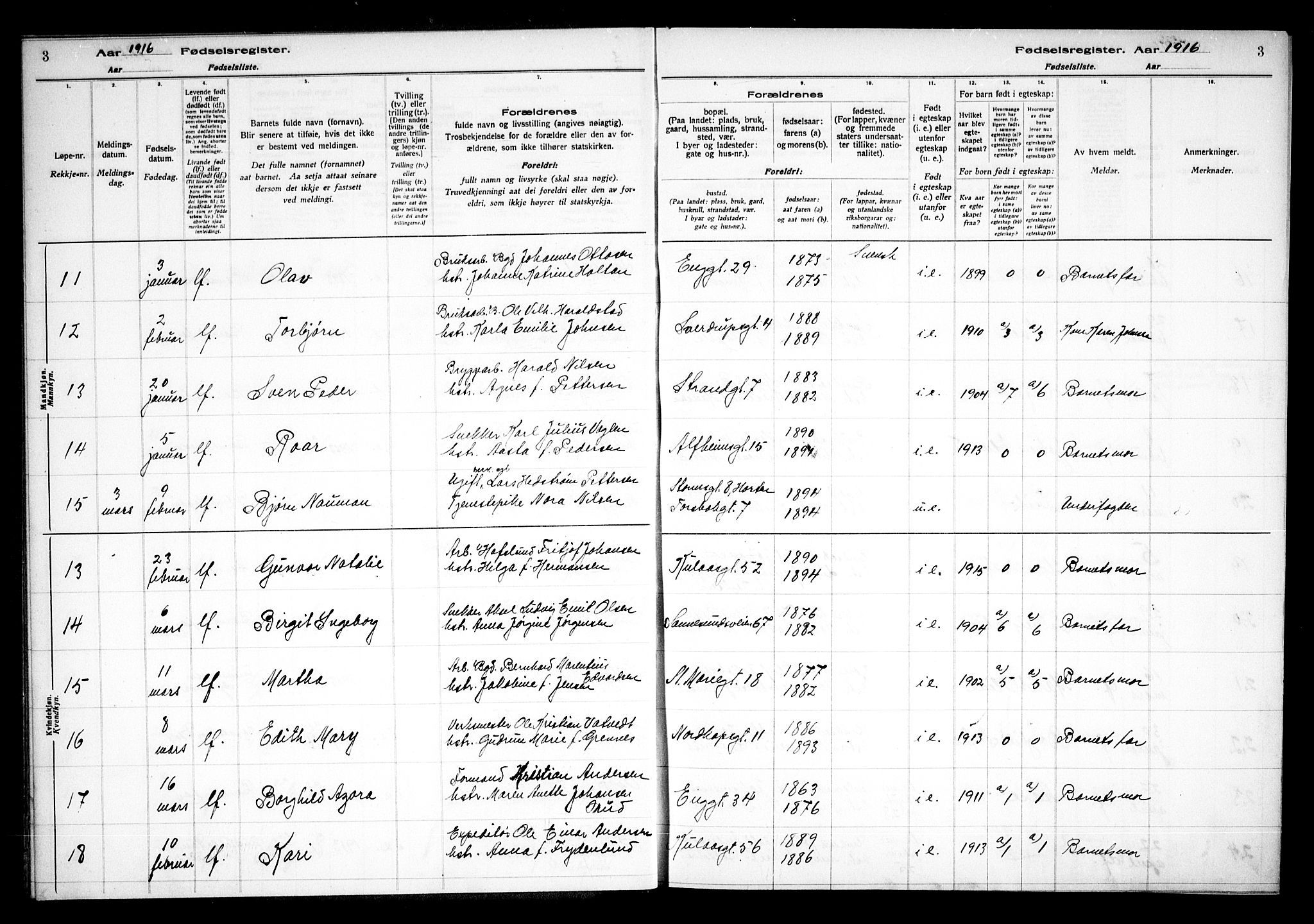 Sarpsborg prestekontor Kirkebøker, AV/SAO-A-2006/J/Ja/L0001: Fødselsregister nr. 1, 1916-1922, s. 3