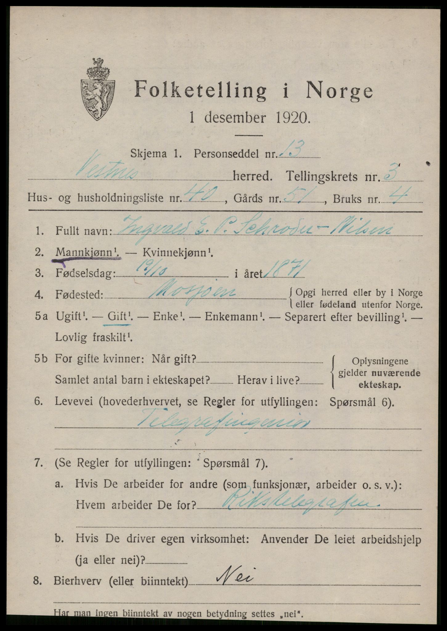 SAT, Folketelling 1920 for 1535 Vestnes herred, 1920, s. 3101