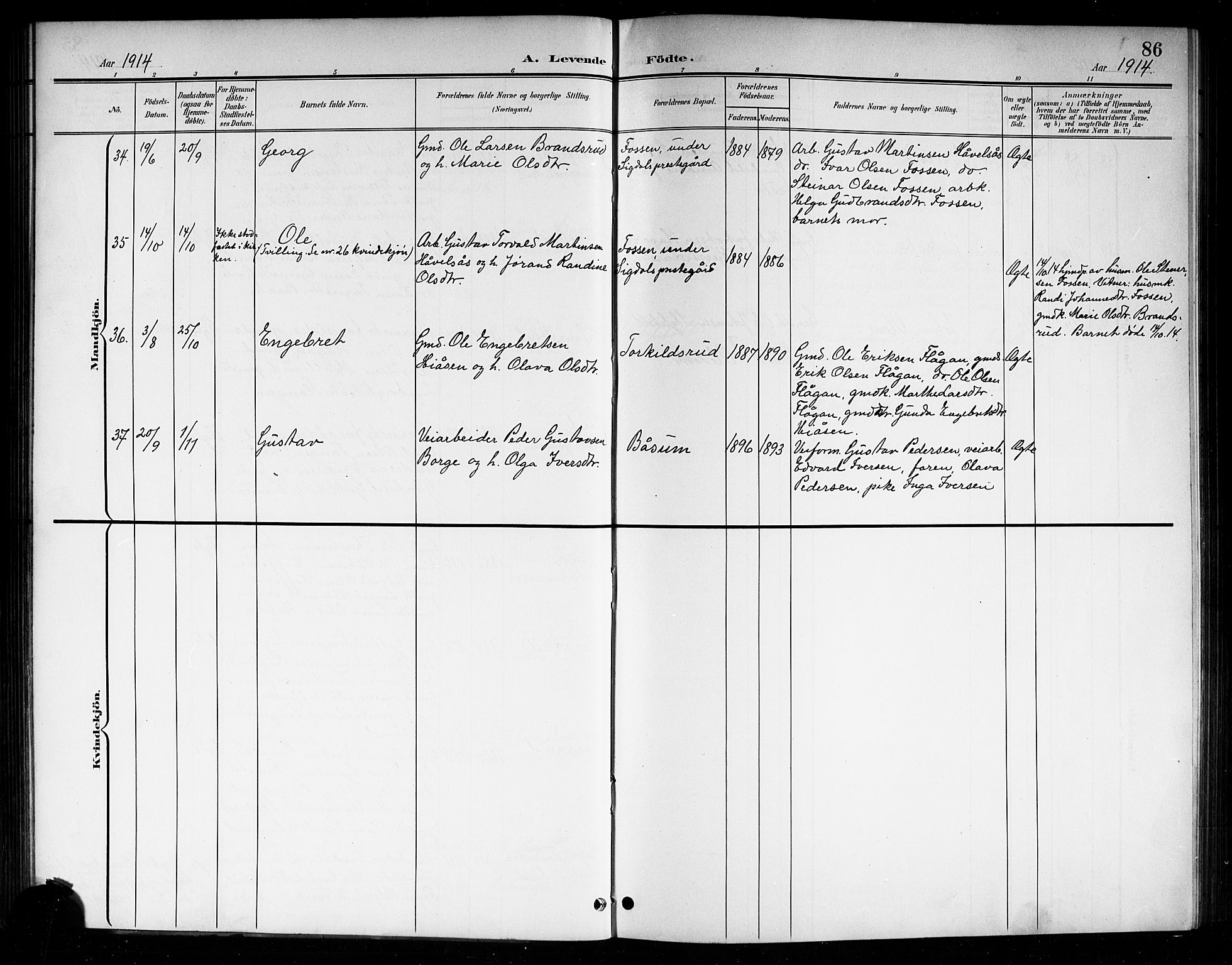 Sigdal kirkebøker, AV/SAKO-A-245/G/Ga/L0006: Klokkerbok nr. I 6, 1901-1916, s. 86