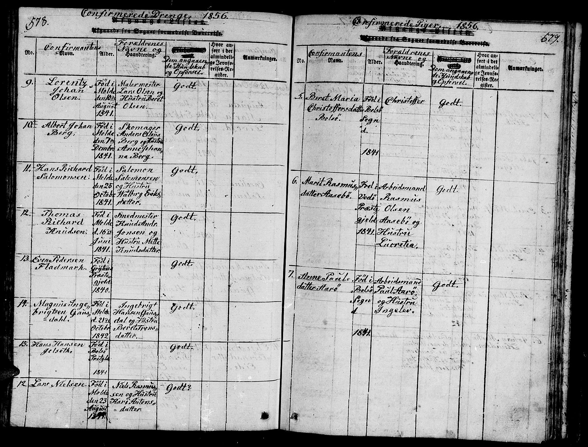 Ministerialprotokoller, klokkerbøker og fødselsregistre - Møre og Romsdal, AV/SAT-A-1454/558/L0700: Klokkerbok nr. 558C01, 1818-1868, s. 578-579