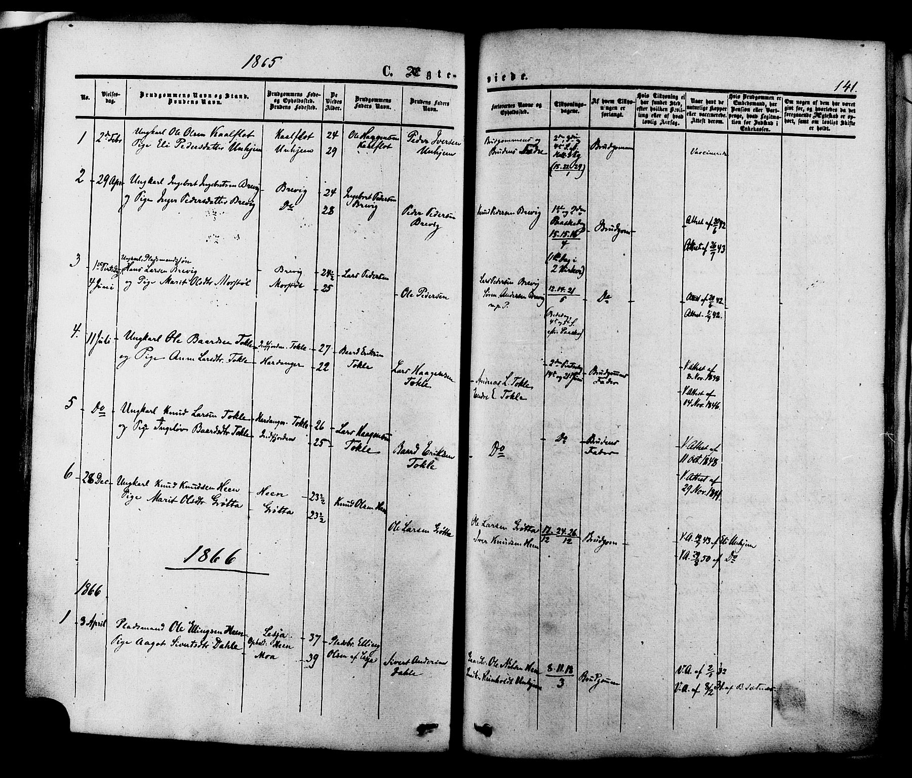 Ministerialprotokoller, klokkerbøker og fødselsregistre - Møre og Romsdal, AV/SAT-A-1454/545/L0586: Ministerialbok nr. 545A02, 1854-1877, s. 141