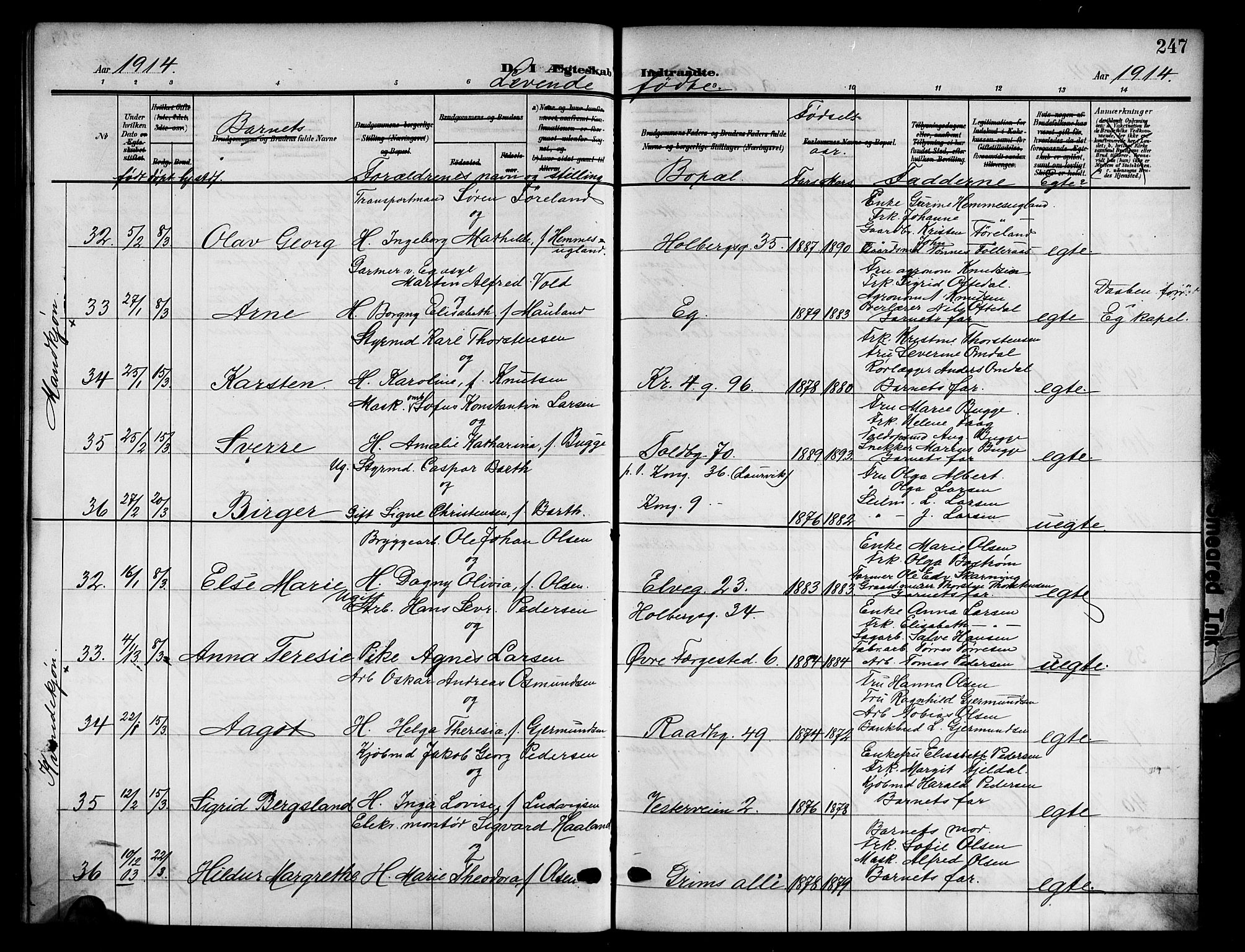 Kristiansand domprosti, AV/SAK-1112-0006/F/Fb/L0019: Klokkerbok nr. B 19, 1905-1914, s. 247