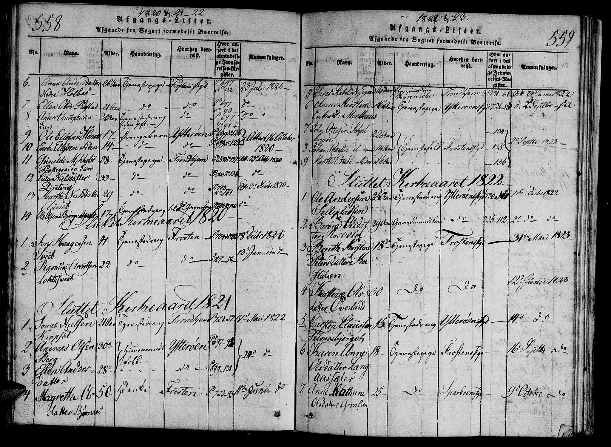 Ministerialprotokoller, klokkerbøker og fødselsregistre - Nord-Trøndelag, AV/SAT-A-1458/701/L0005: Ministerialbok nr. 701A05 /1, 1816-1825, s. 558-559