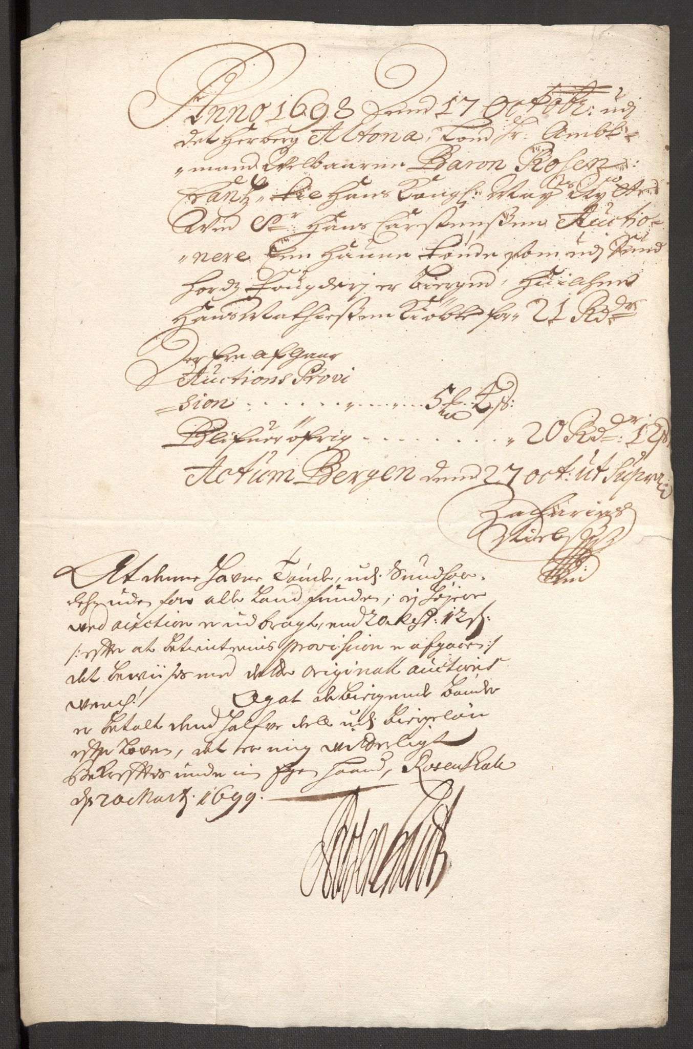 Rentekammeret inntil 1814, Reviderte regnskaper, Fogderegnskap, RA/EA-4092/R48/L2977: Fogderegnskap Sunnhordland og Hardanger, 1697-1698, s. 345