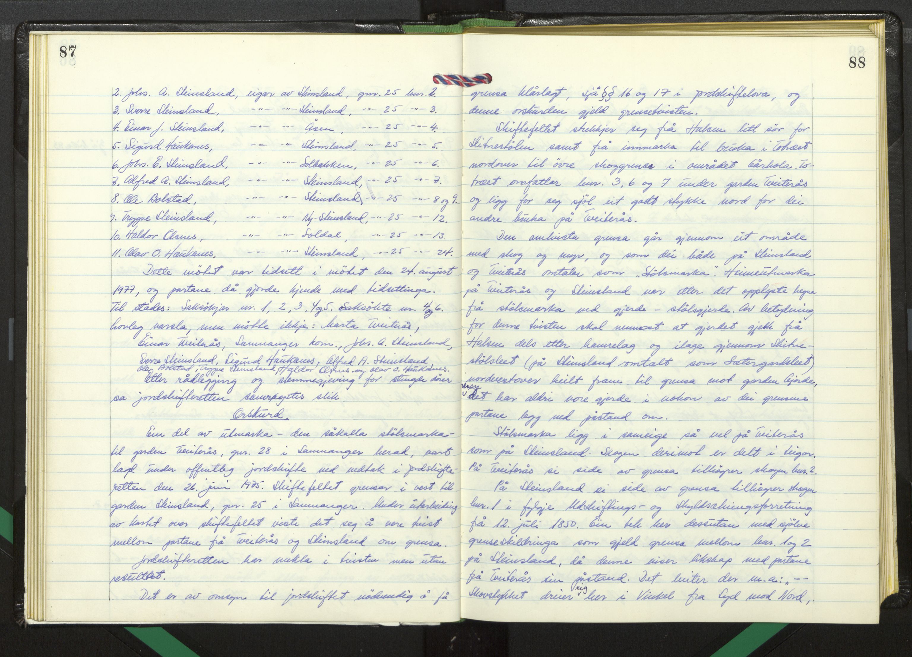 Hordaland jordskiftedøme - I Nordhordland jordskiftedistrikt, AV/SAB-A-6801/A/Aa/L0062: Forhandlingsprotokoll, 1975-1980, s. 87-88