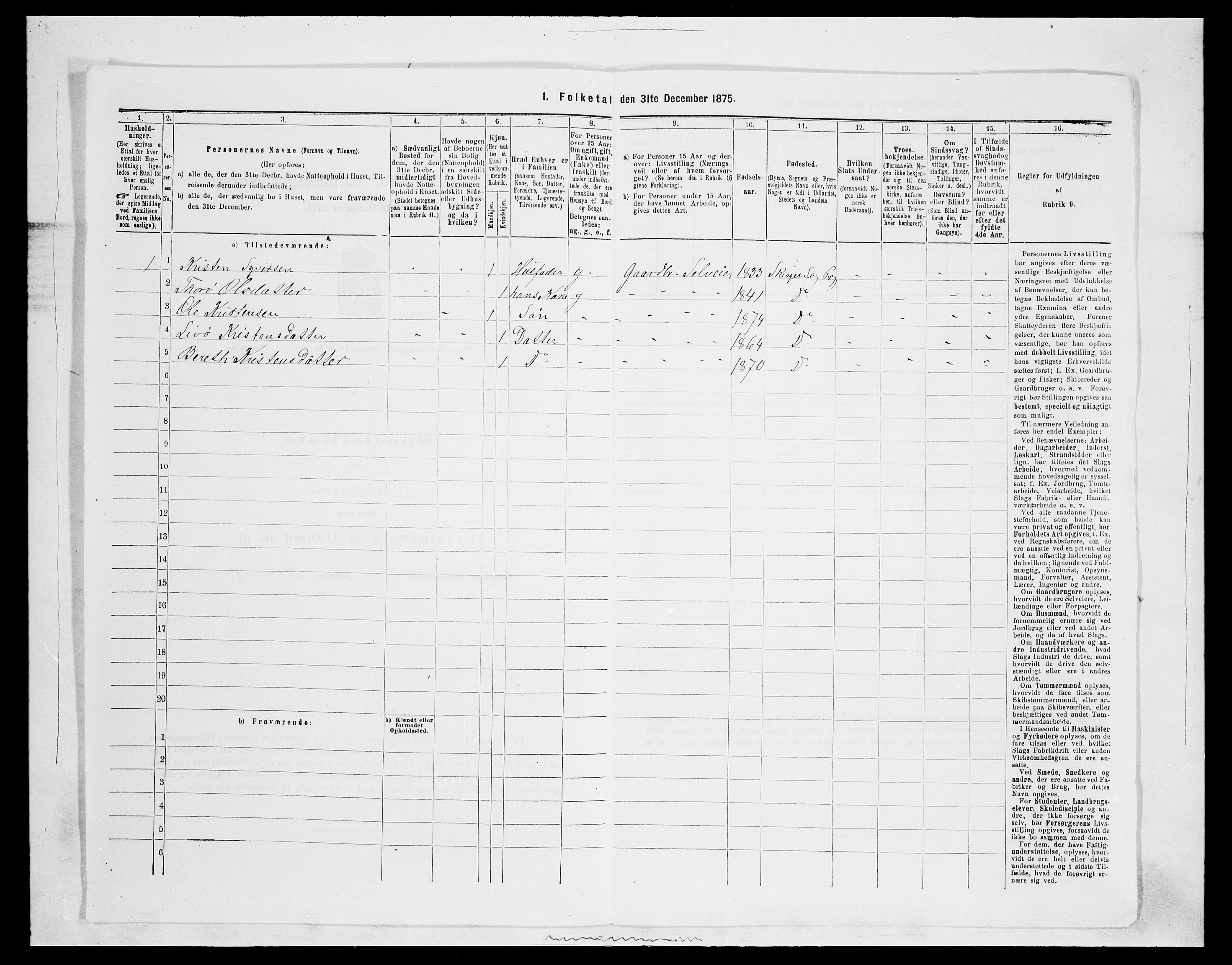 SAH, Folketelling 1875 for 0513P Skjåk prestegjeld, 1875, s. 154