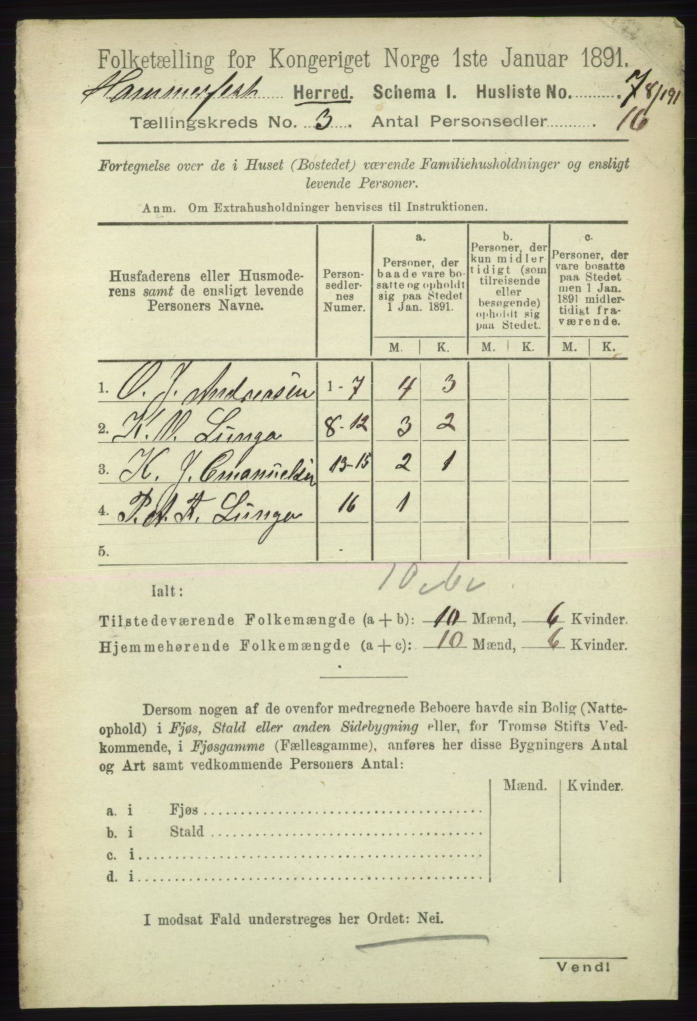 RA, Folketelling 1891 for 2016 Hammerfest herred, 1891, s. 996