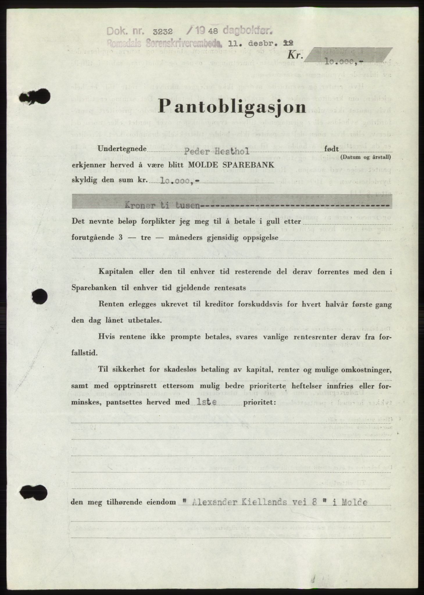 Romsdal sorenskriveri, SAT/A-4149/1/2/2C: Pantebok nr. B4, 1948-1949, Dagboknr: 3232/1948