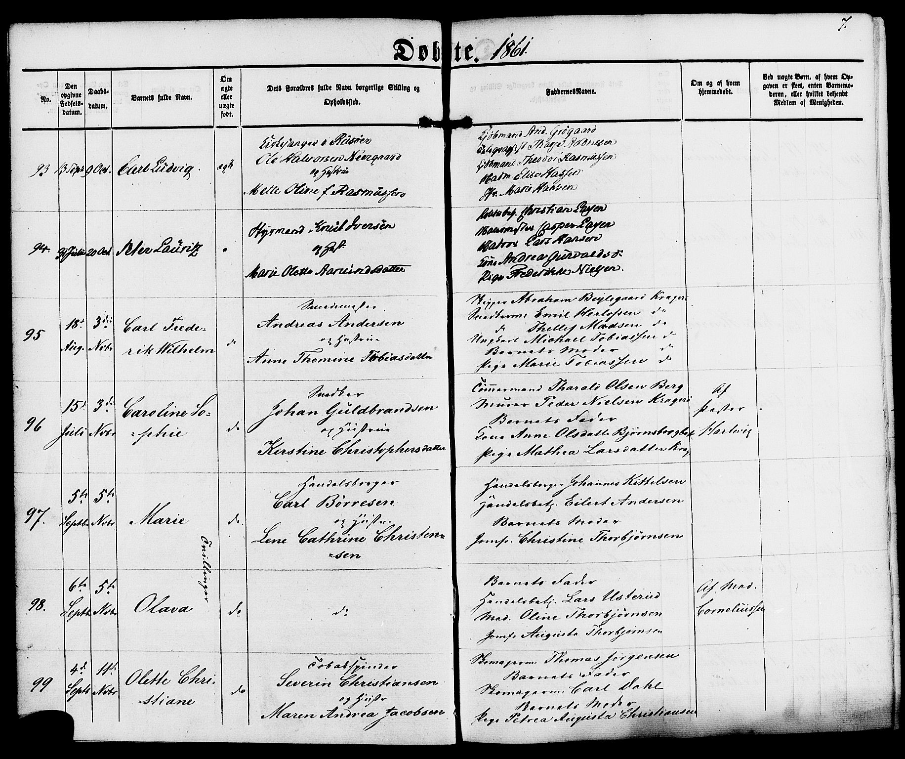 Kragerø kirkebøker, AV/SAKO-A-278/F/Fa/L0007: Ministerialbok nr. 7, 1861-1875, s. 7