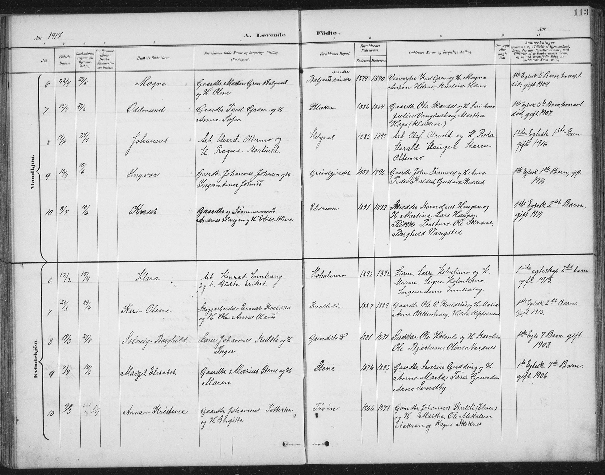 Ministerialprotokoller, klokkerbøker og fødselsregistre - Nord-Trøndelag, SAT/A-1458/724/L0269: Klokkerbok nr. 724C05, 1899-1920, s. 113