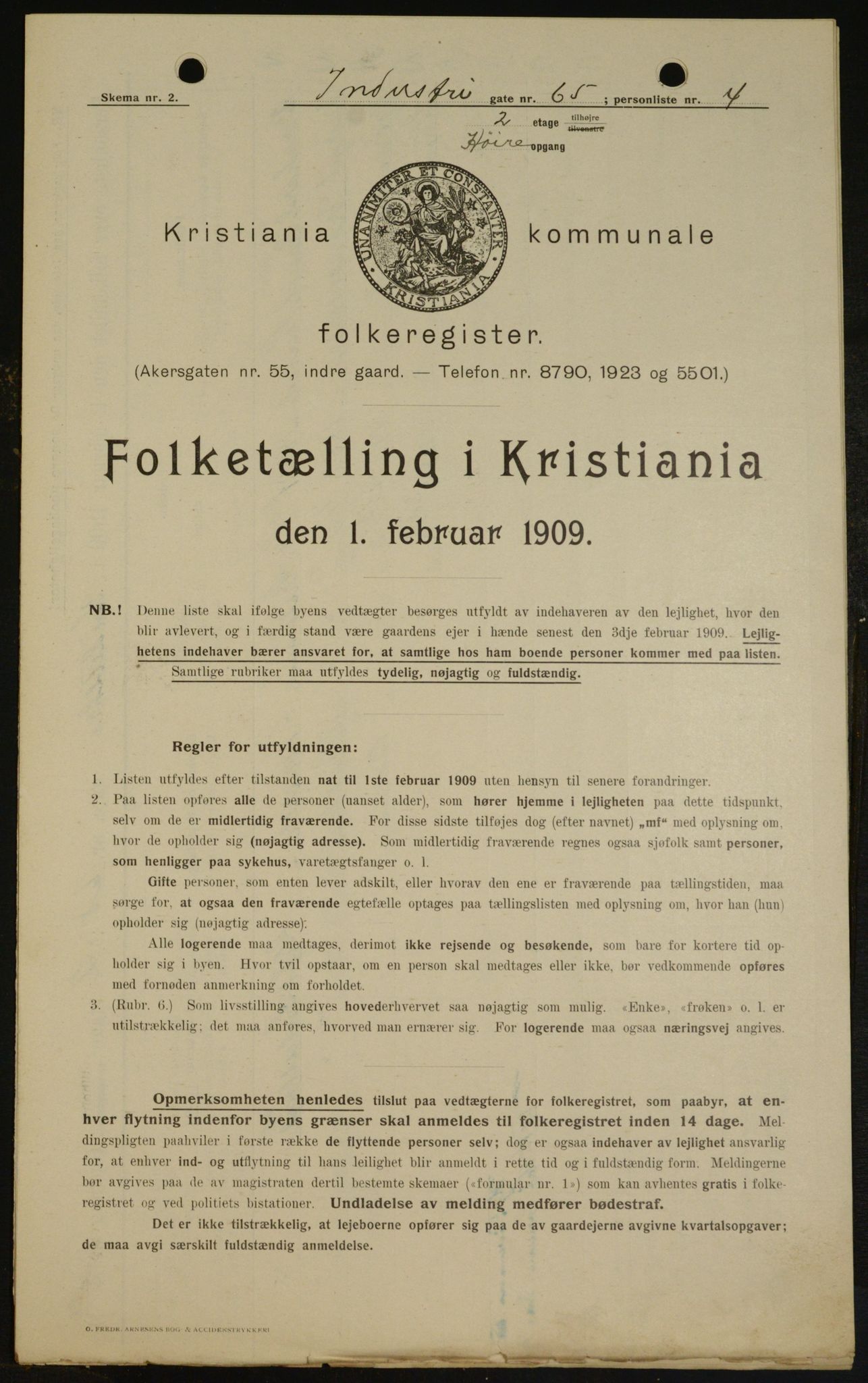 OBA, Kommunal folketelling 1.2.1909 for Kristiania kjøpstad, 1909, s. 39939