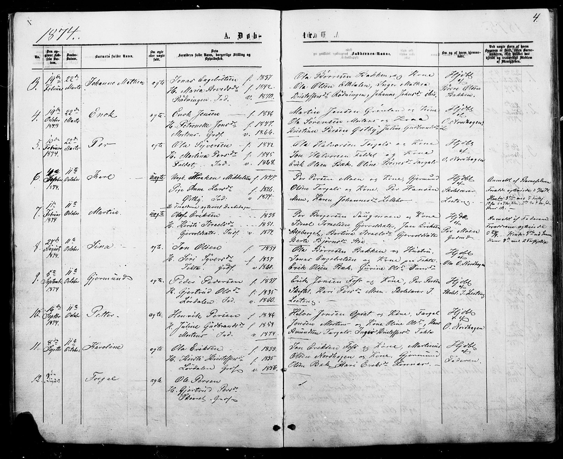 Trysil prestekontor, AV/SAH-PREST-046/H/Ha/Haa/L0010: Ministerialbok nr. 10, 1872-1895, s. 4