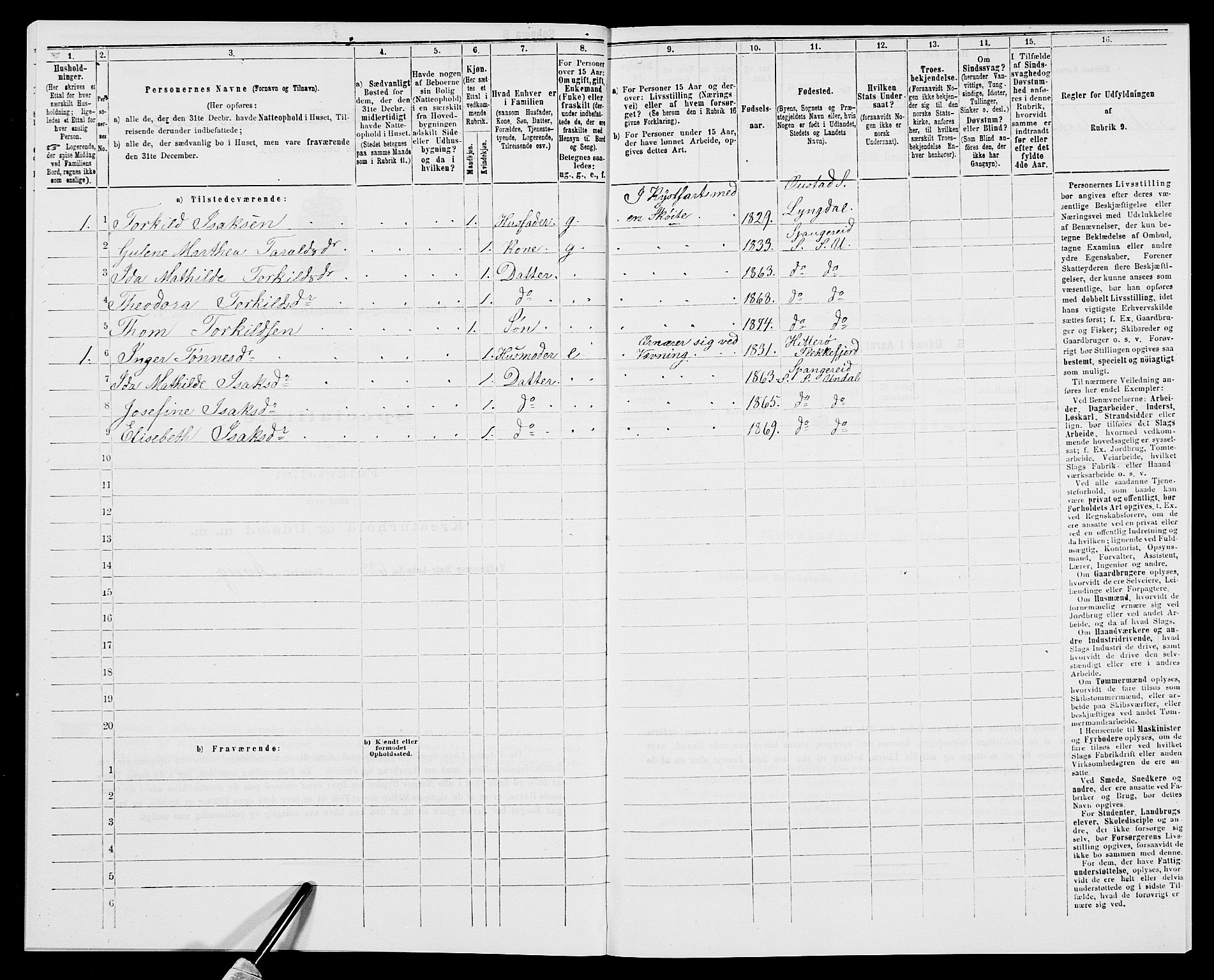 SAK, Folketelling 1875 for 1029P Sør-Audnedal prestegjeld, 1875, s. 1320