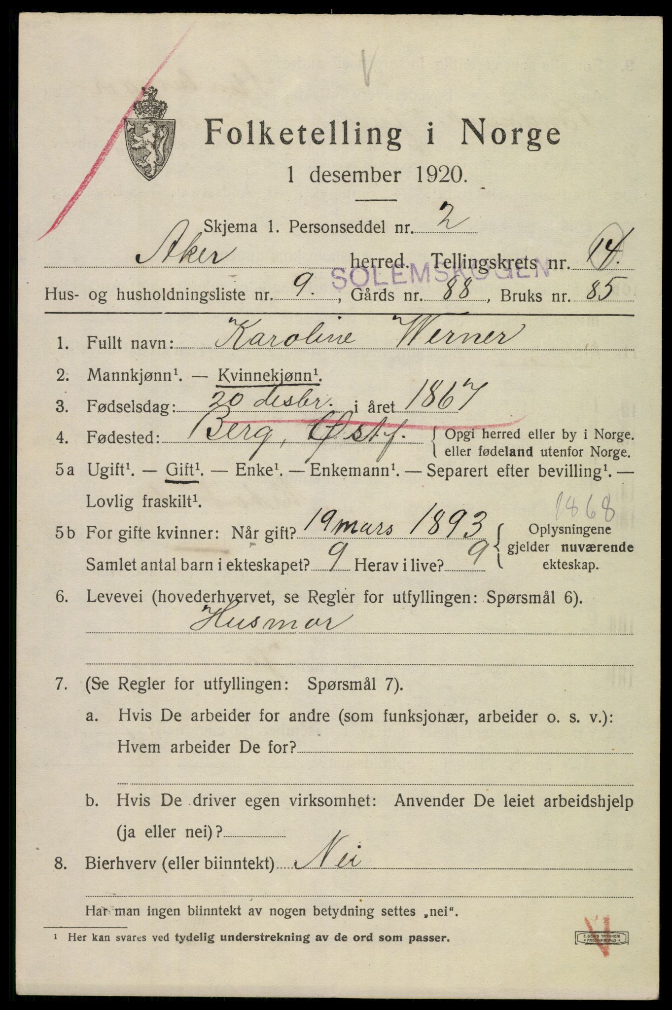 SAO, Folketelling 1920 for 0218 Aker herred, 1920, s. 85884