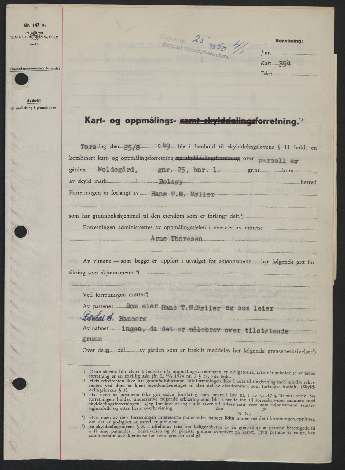 Romsdal sorenskriveri, SAT/A-4149/1/2/2C: Pantebok nr. A32, 1950-1950, Dagboknr: 25/1950