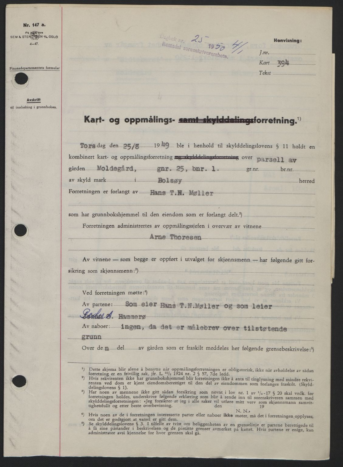 Romsdal sorenskriveri, AV/SAT-A-4149/1/2/2C: Pantebok nr. A32, 1950-1950, Dagboknr: 25/1950