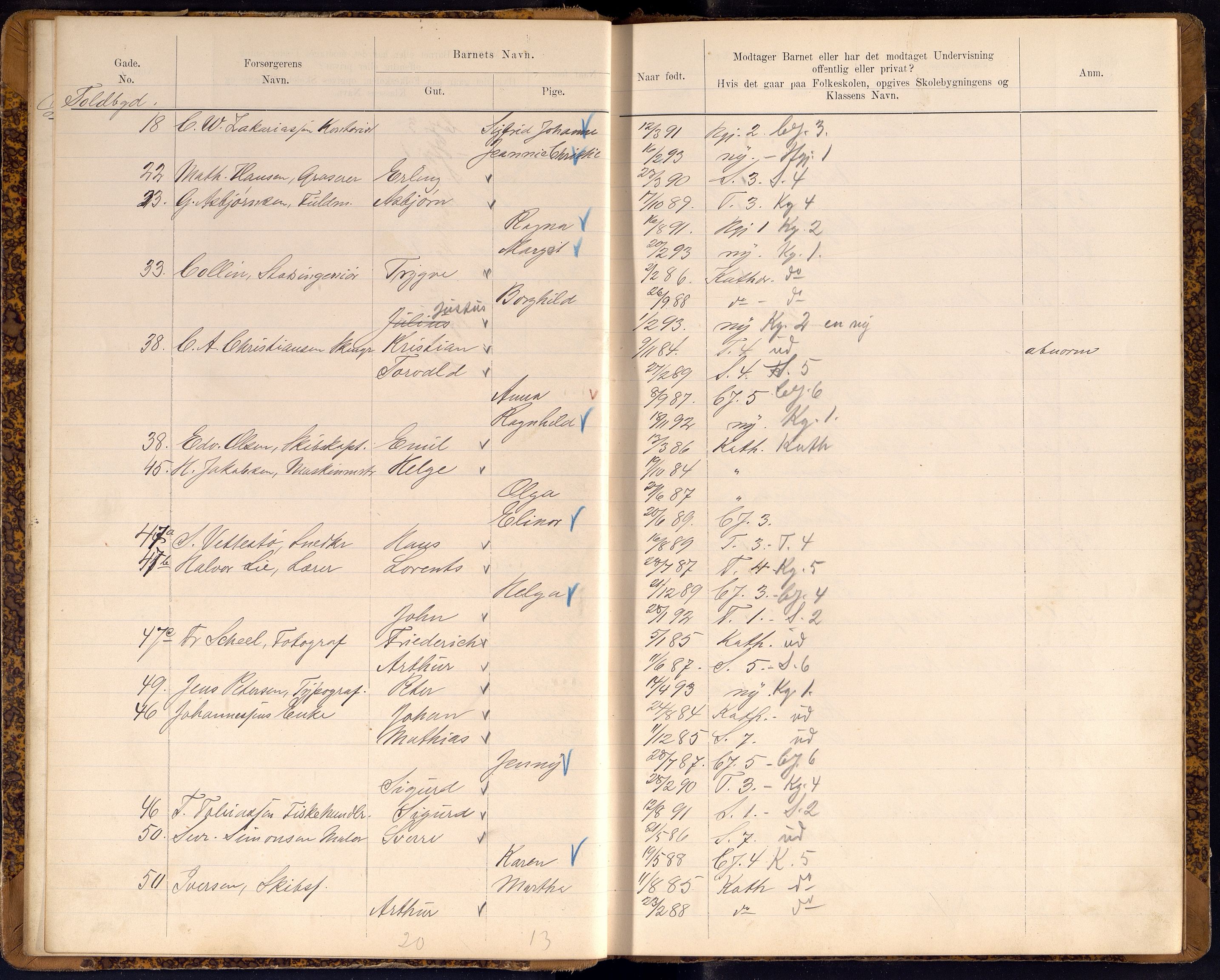 Kristiansand By - Skolekommisjonen/ -Styret, ARKSOR/1001KG510/J/Jb/L0009: Barnetelling, 1899