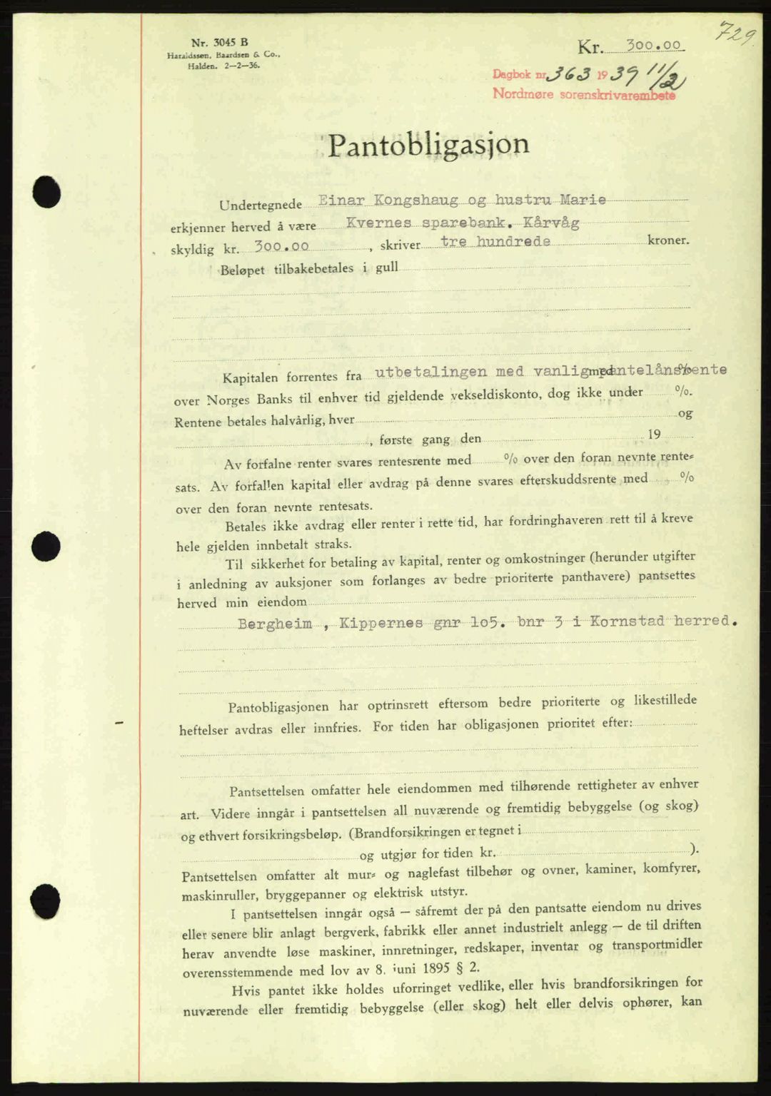 Nordmøre sorenskriveri, SAT/A-4132/1/2/2Ca: Pantebok nr. B84, 1938-1939, Dagboknr: 363/1939