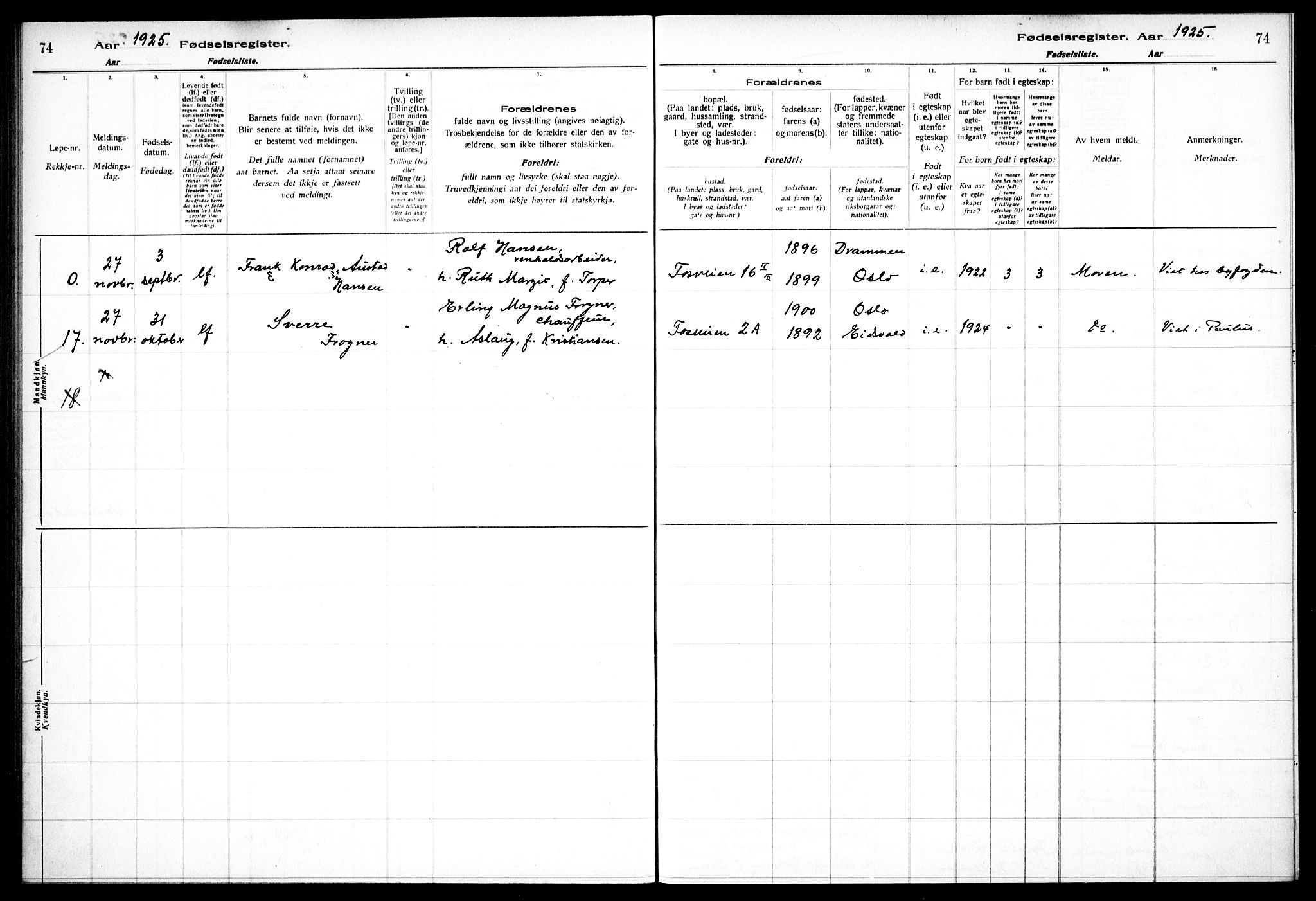 Hauge prestekontor Kirkebøker, AV/SAO-A-10849/J/Ja/L0001: Fødselsregister nr. 1, 1917-1938, s. 74