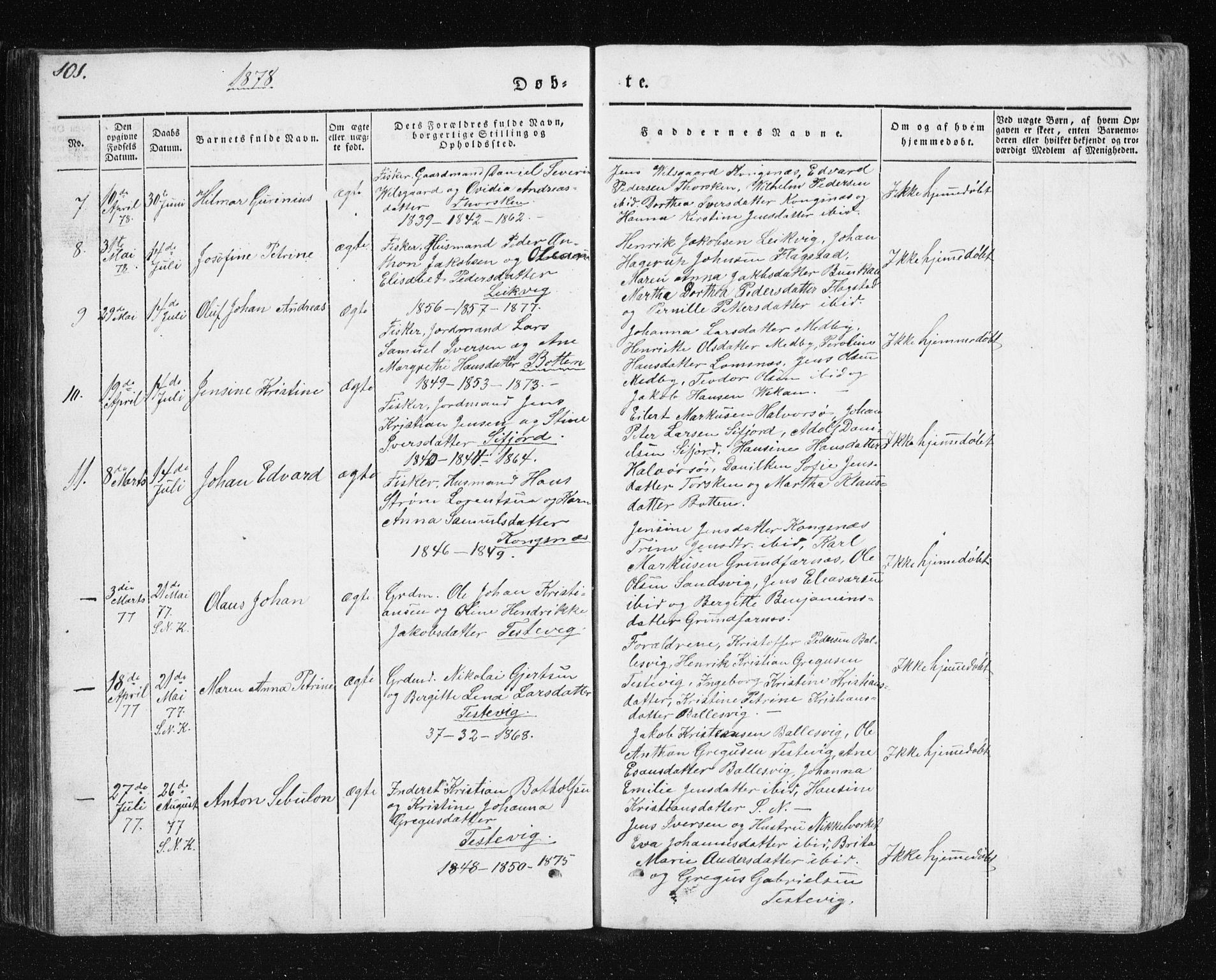 Berg sokneprestkontor, AV/SATØ-S-1318/G/Ga/Gab/L0011klokker: Klokkerbok nr. 11, 1833-1878, s. 101