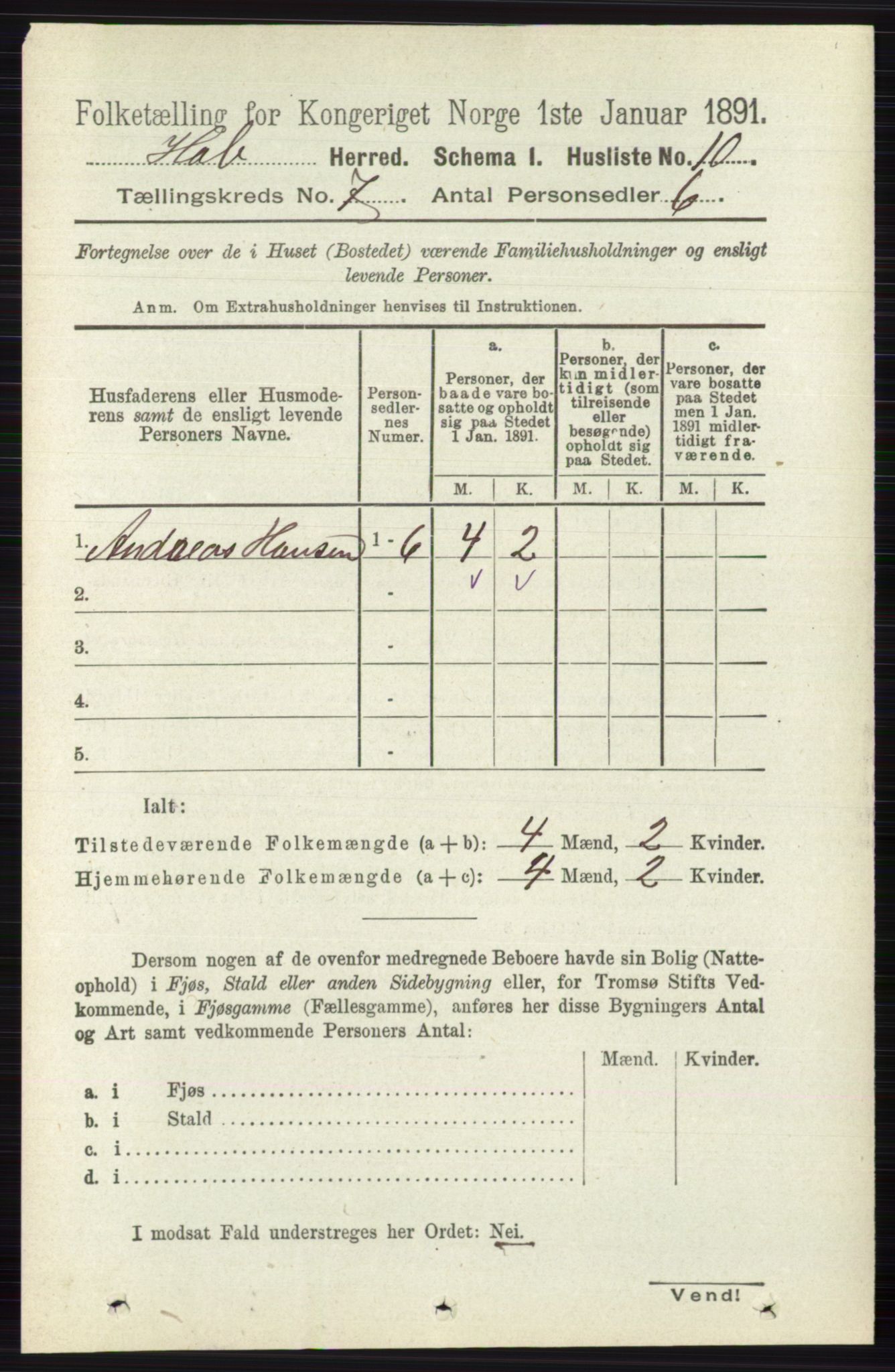 RA, Folketelling 1891 for 0612 Hole herred, 1891, s. 3891