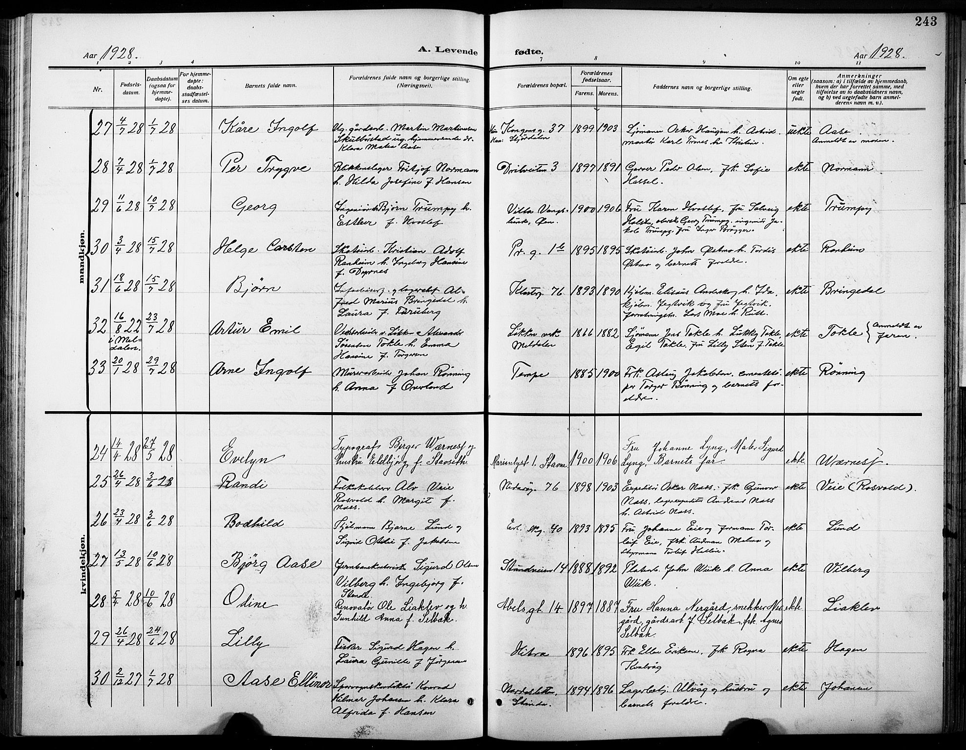 Ministerialprotokoller, klokkerbøker og fødselsregistre - Sør-Trøndelag, SAT/A-1456/601/L0096: Klokkerbok nr. 601C14, 1911-1931, s. 243