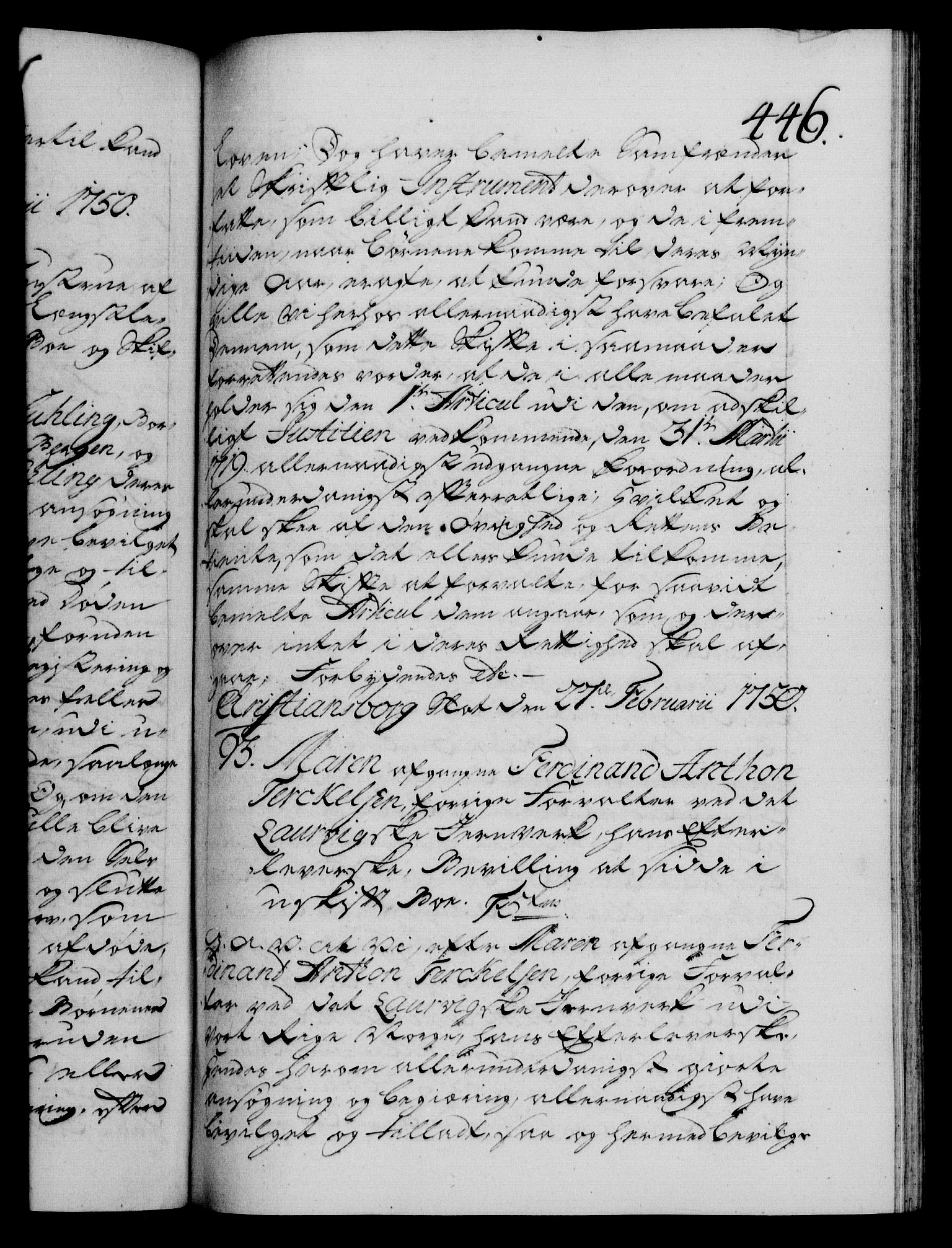 Danske Kanselli 1572-1799, RA/EA-3023/F/Fc/Fca/Fcaa/L0036: Norske registre, 1749-1750, s. 446a