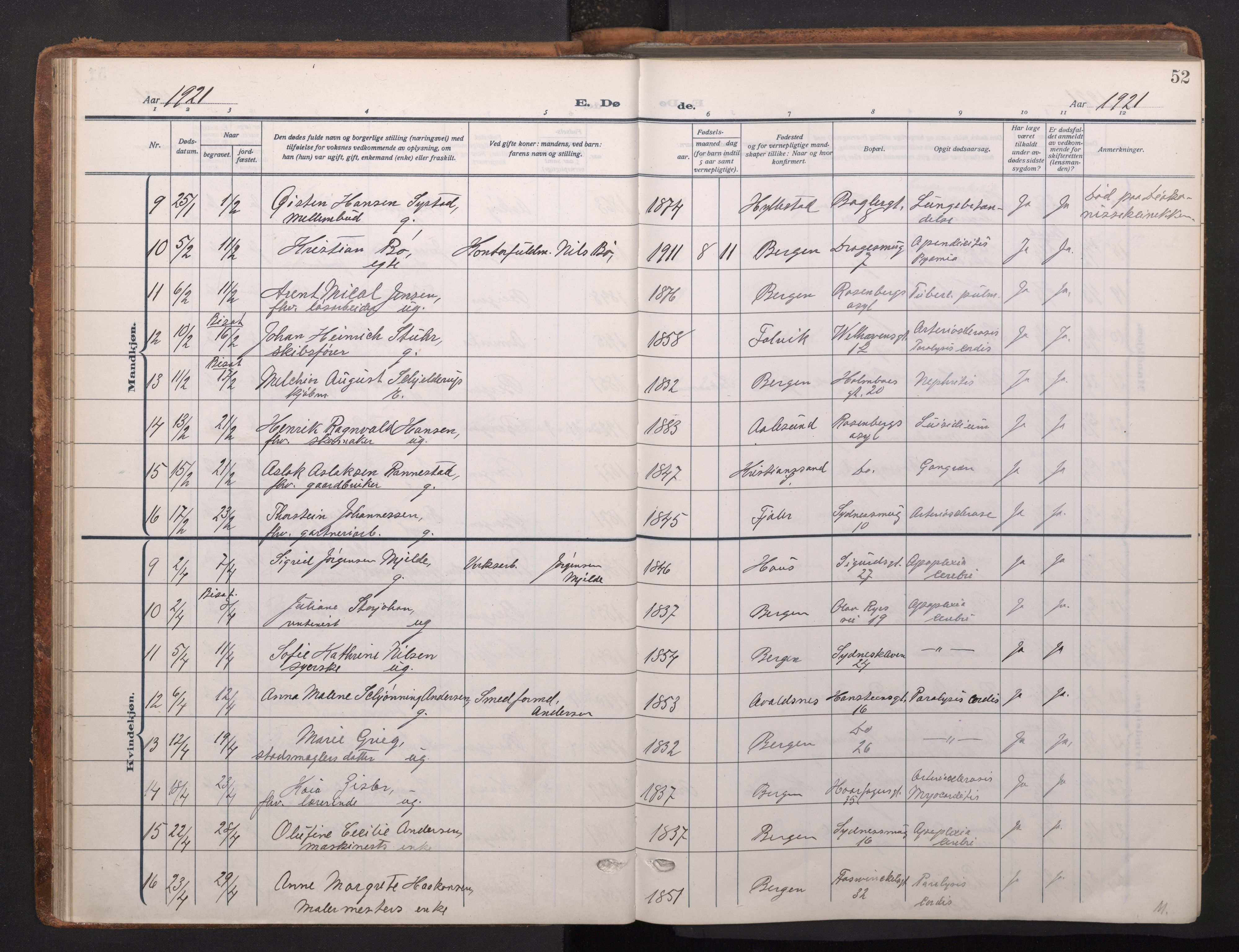 Johanneskirken sokneprestembete, AV/SAB-A-76001/H/Haa/L0020: Ministerialbok nr. E 2, 1916-1951, s. 52