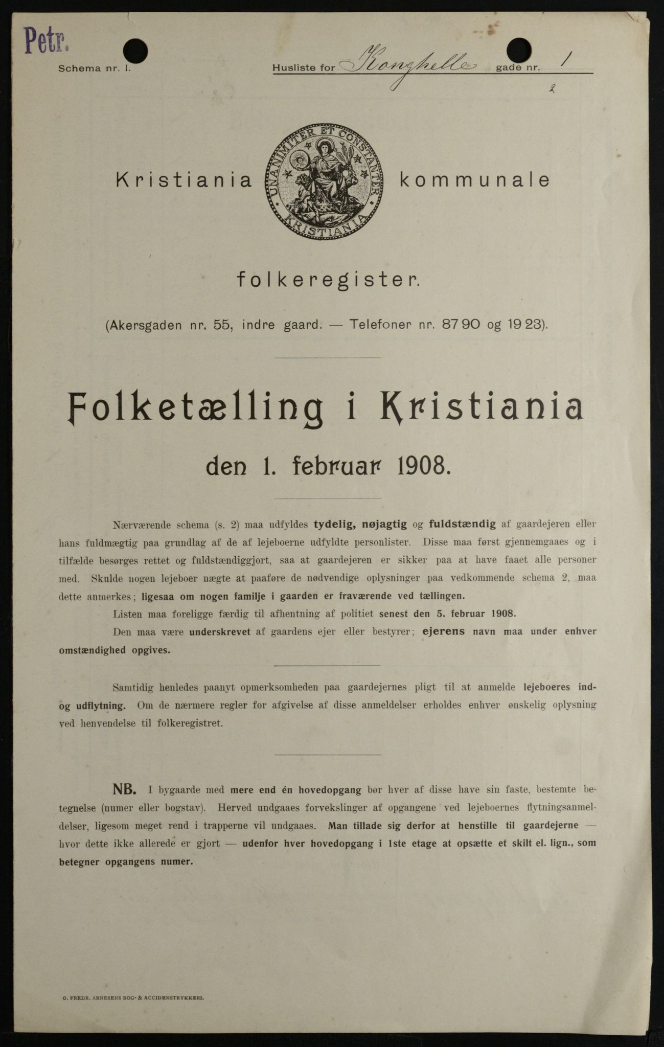 OBA, Kommunal folketelling 1.2.1908 for Kristiania kjøpstad, 1908, s. 47124