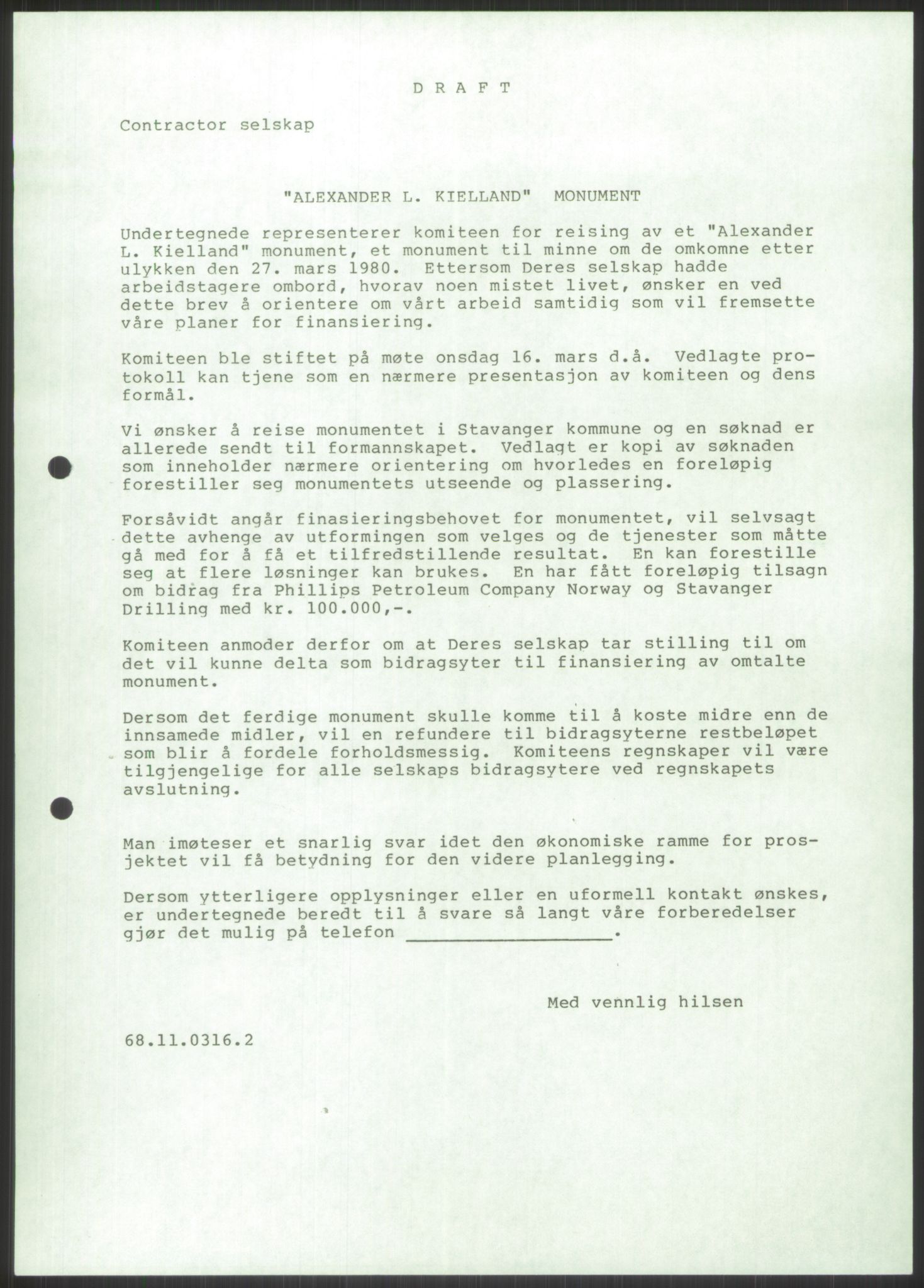 Pa 1503 - Stavanger Drilling AS, AV/SAST-A-101906/Da/L0014: Alexander L. Kielland - Saks- og korrespondansearkiv, 1976-1987, s. 575