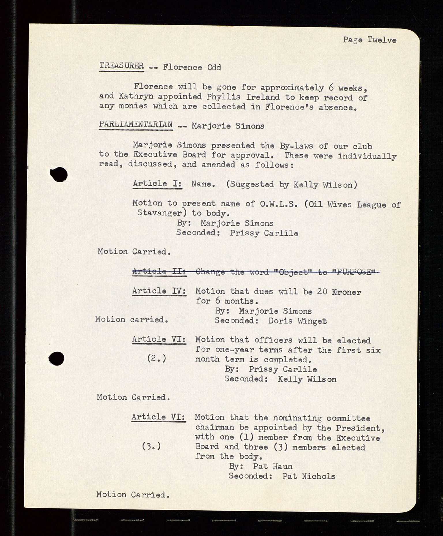 PA 1547 - Petroleum Wives Club, AV/SAST-A-101974/A/Aa/L0001: Board and General Meeting, 1970-1983