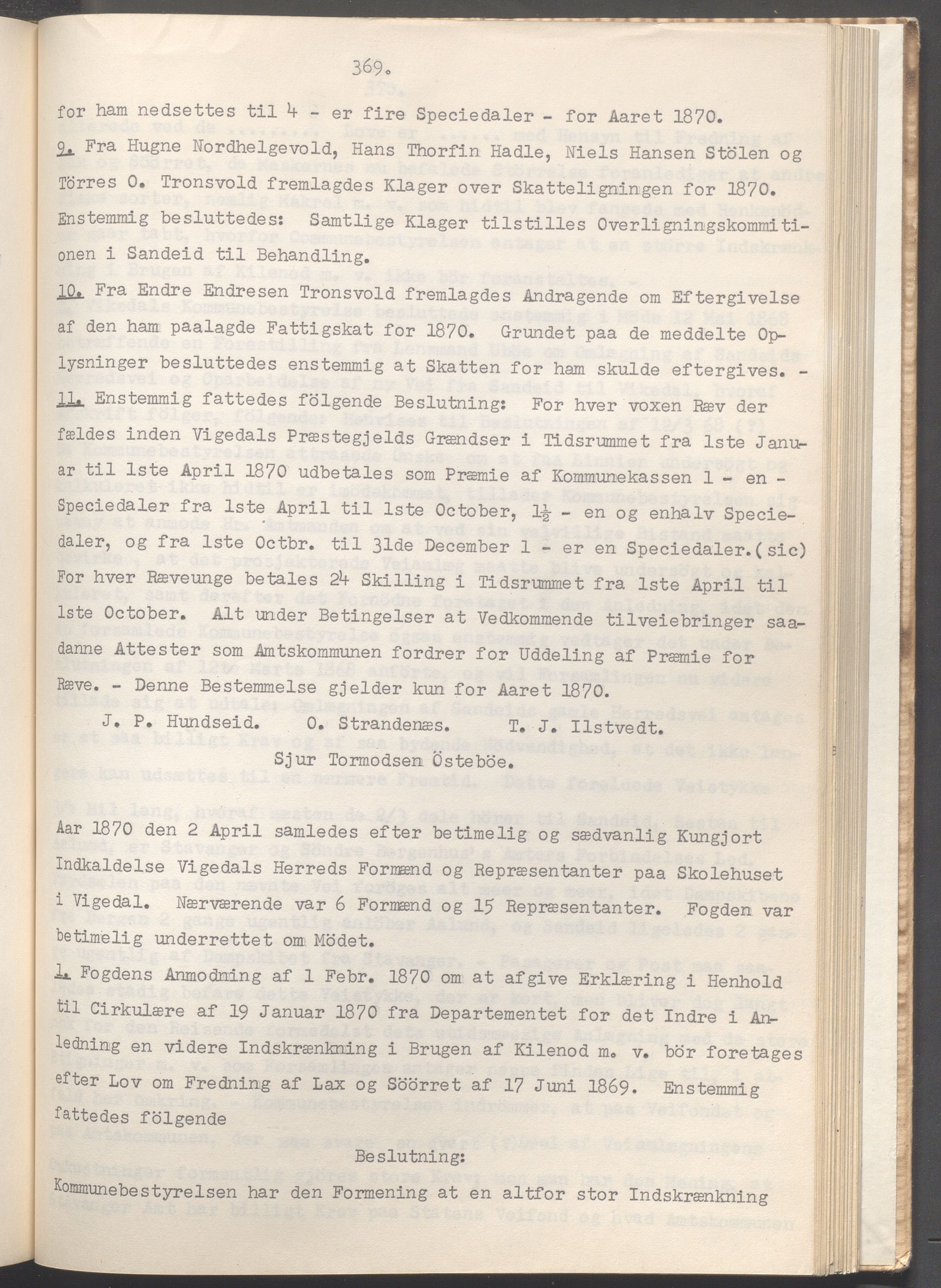 Vikedal kommune - Formannskapet, IKAR/K-100598/A/Ac/L0002: Avskrift av møtebok, 1862-1874, s. 369