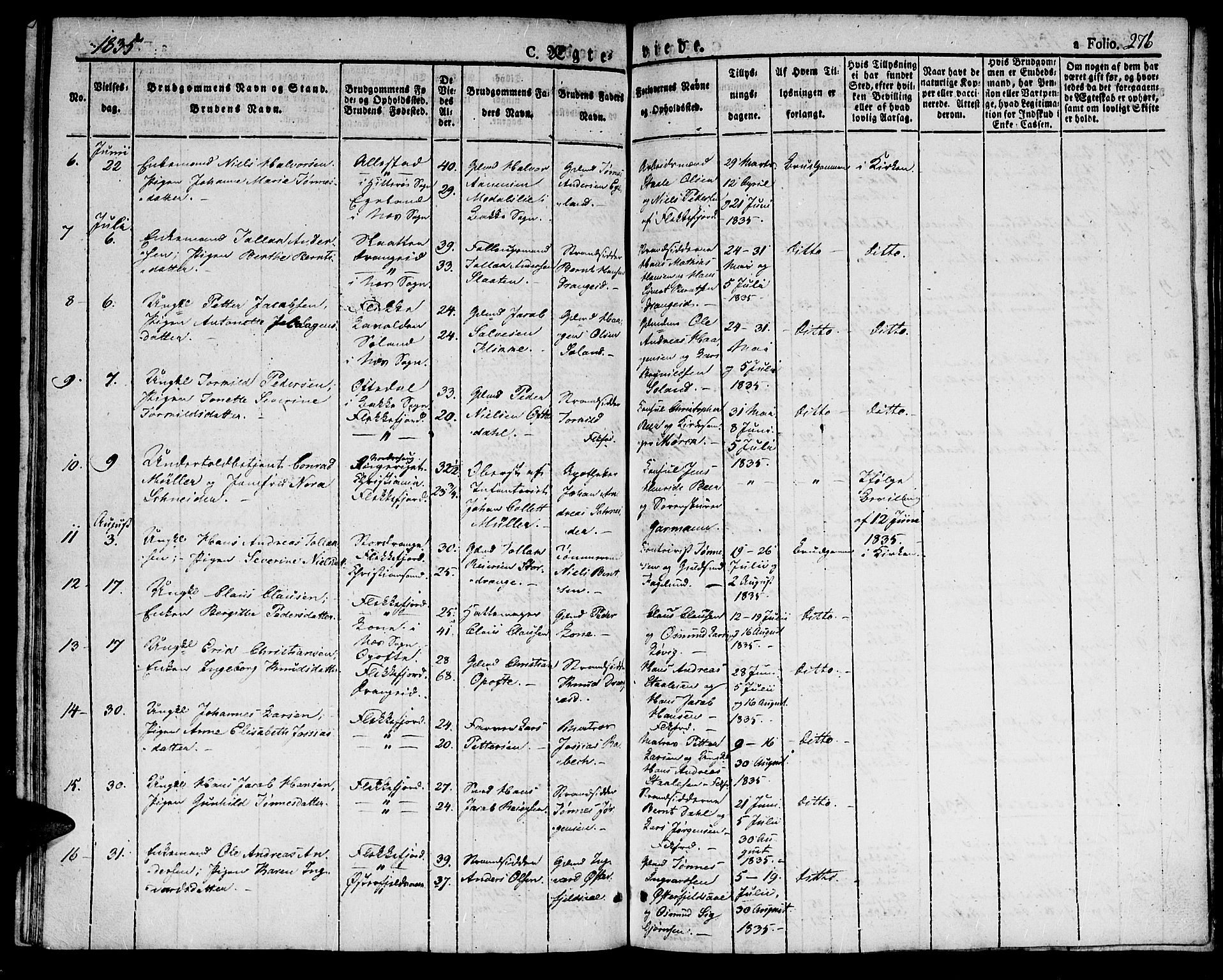 Flekkefjord sokneprestkontor, AV/SAK-1111-0012/F/Fb/Fbc/L0004: Klokkerbok nr. B 4, 1827-1846, s. 276