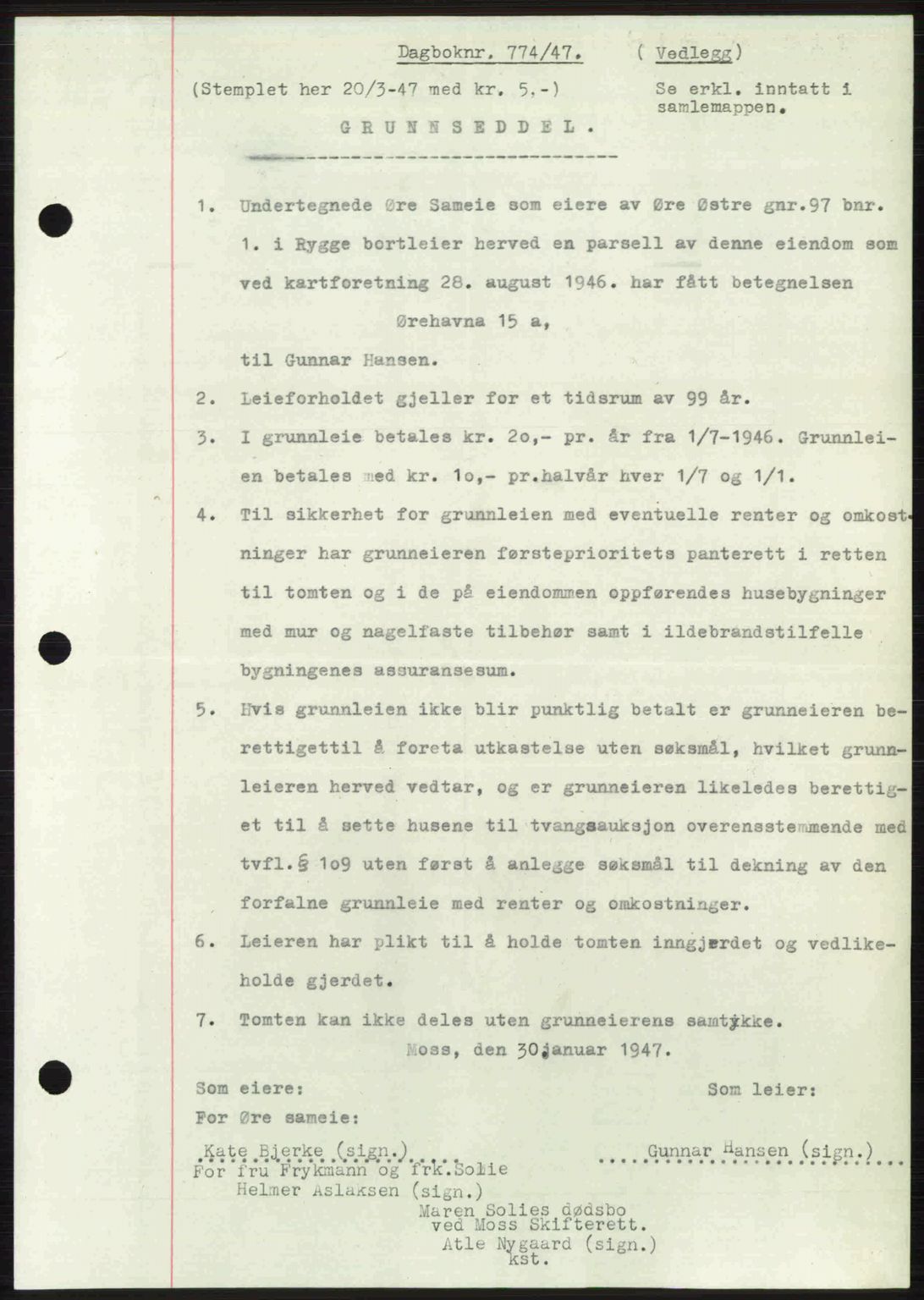 Moss sorenskriveri, SAO/A-10168: Pantebok nr. A17, 1947-1947, Dagboknr: 774/1947