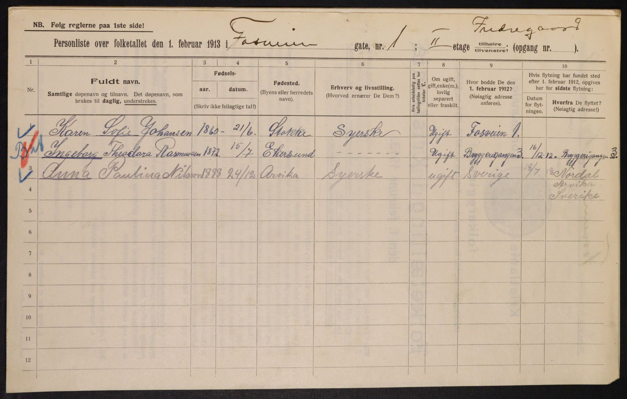 OBA, Kommunal folketelling 1.2.1913 for Kristiania, 1913, s. 24827