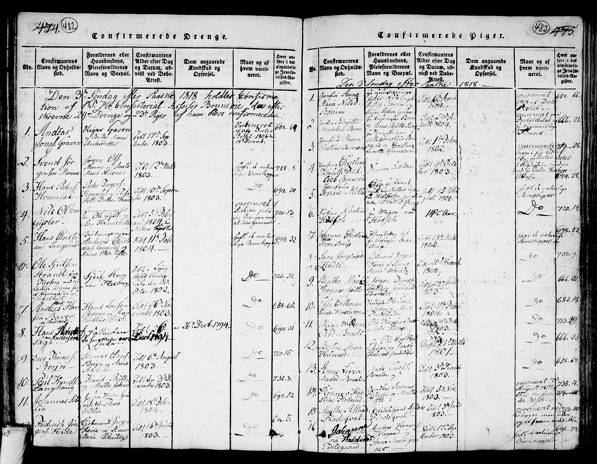 Kongsberg kirkebøker, AV/SAKO-A-22/G/Ga/L0001: Klokkerbok nr. 1, 1816-1839, s. 482-483