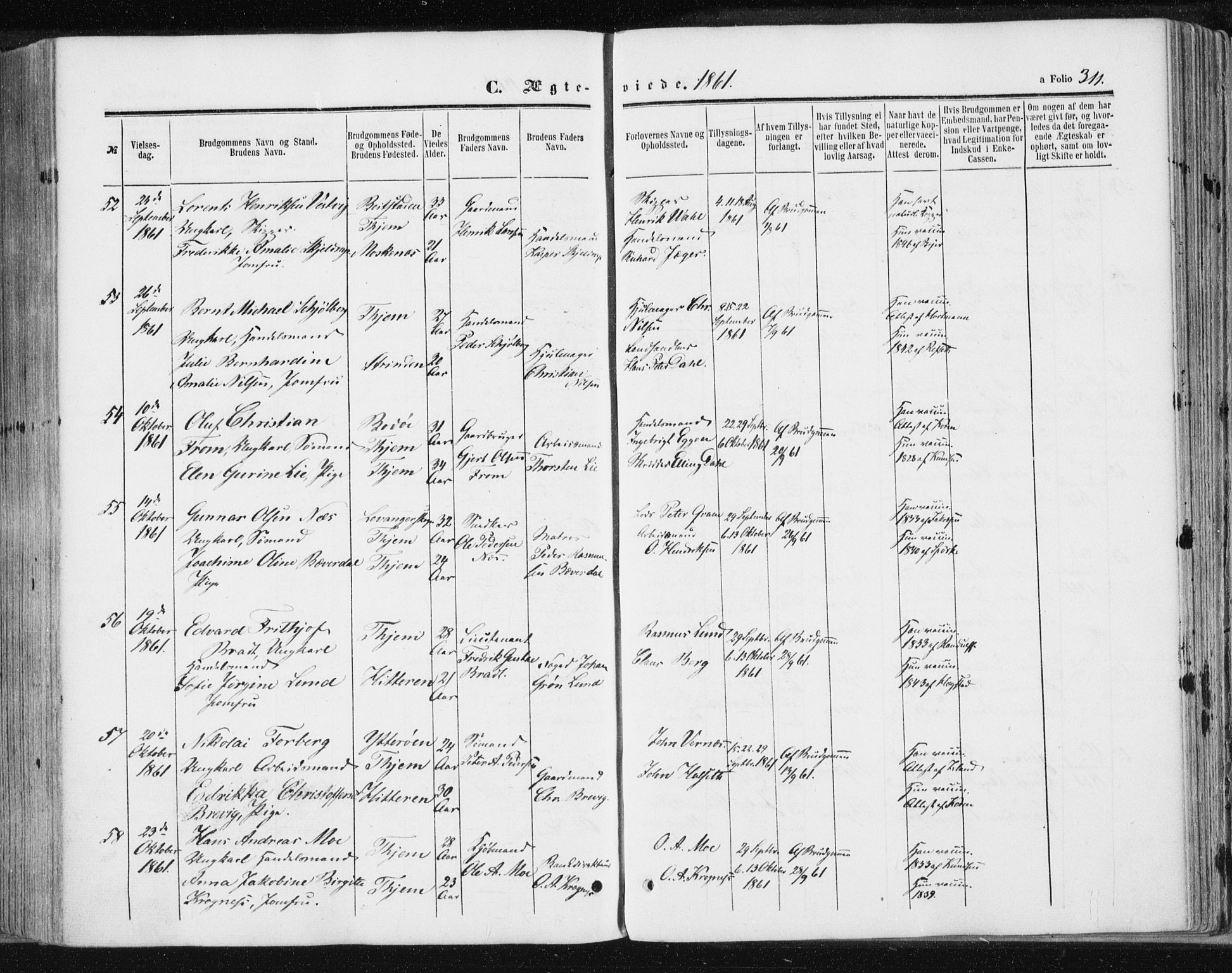 Ministerialprotokoller, klokkerbøker og fødselsregistre - Sør-Trøndelag, SAT/A-1456/602/L0115: Ministerialbok nr. 602A13, 1860-1872, s. 311